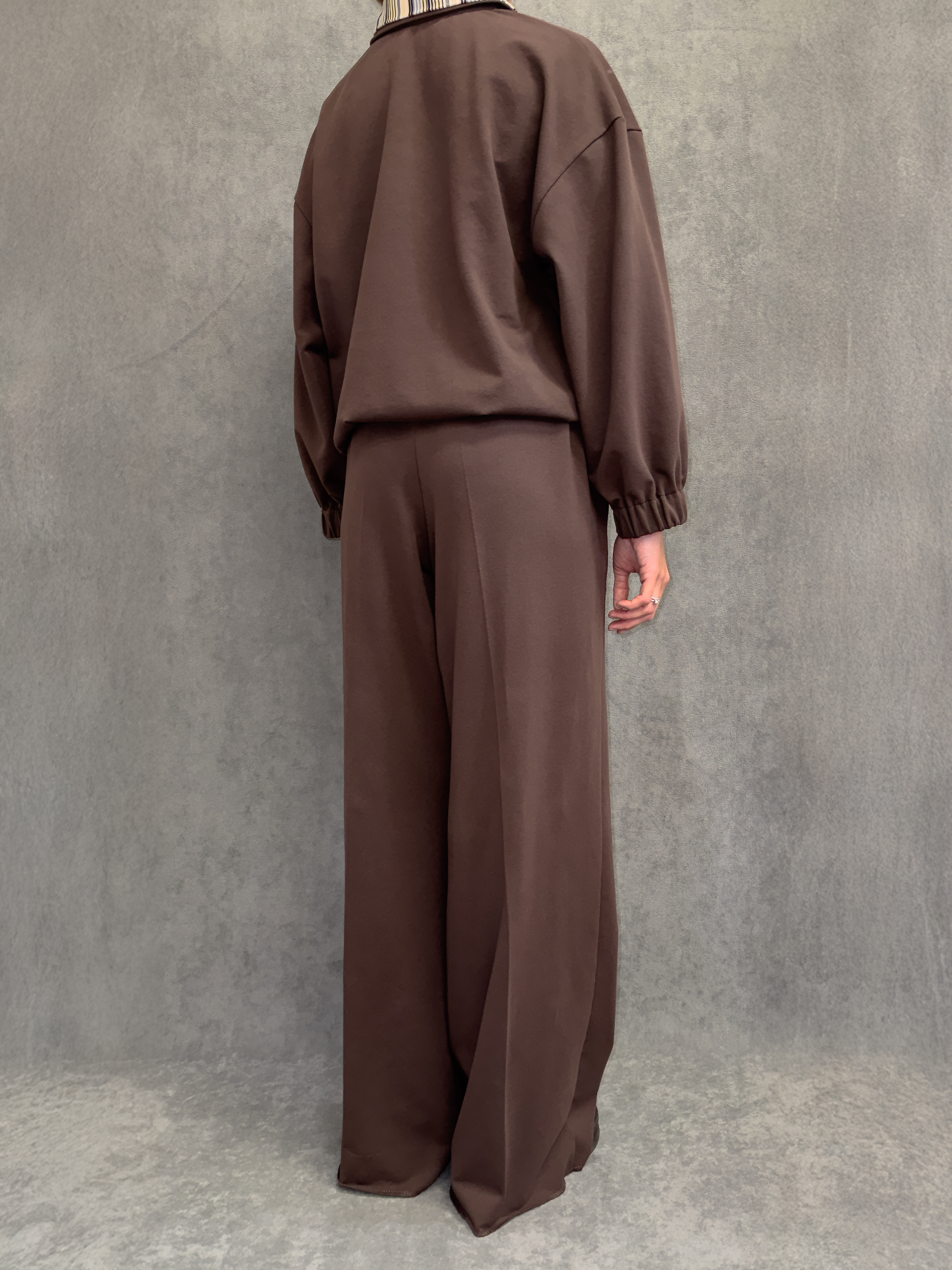DEAL / Chocolate Wide-leg Cotton Trousers & Layered Jumper