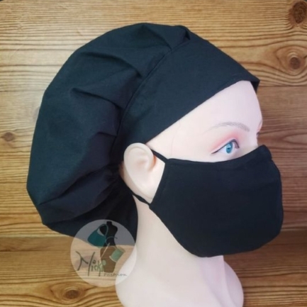 Black Surgical Scrub Bonnet for Women 