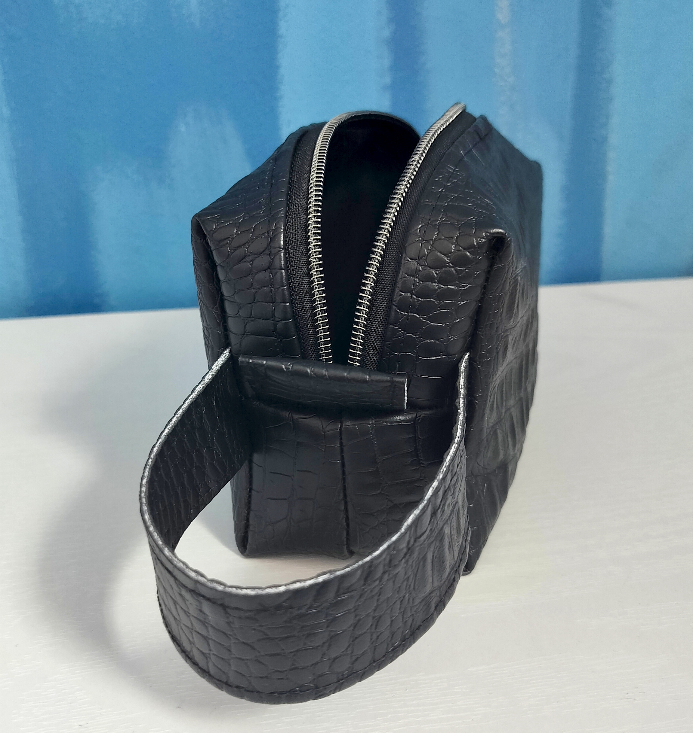 Black Matte Leather Toiletry Bag