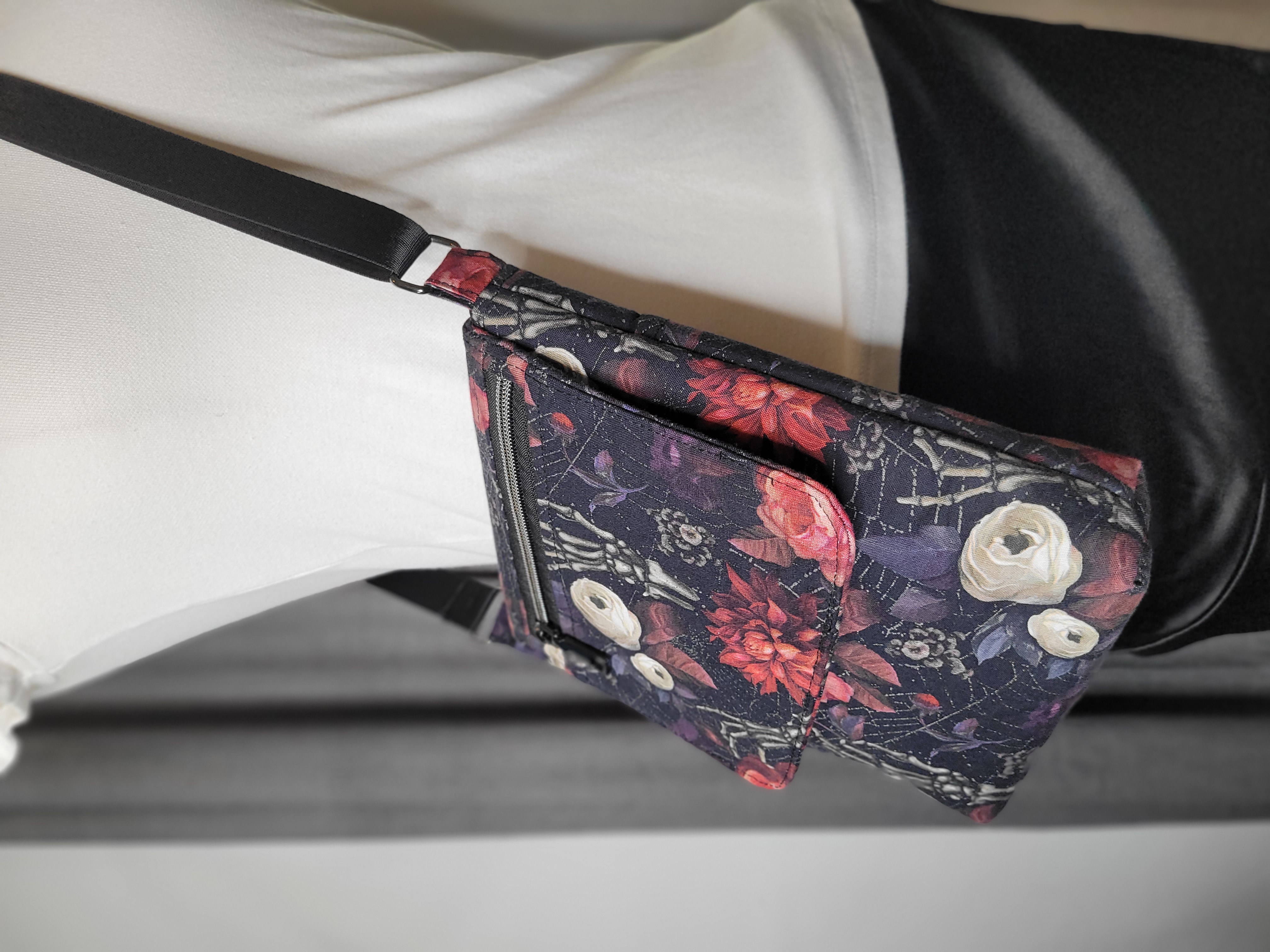 Floral Skeleton Crossbody Messenger Bag