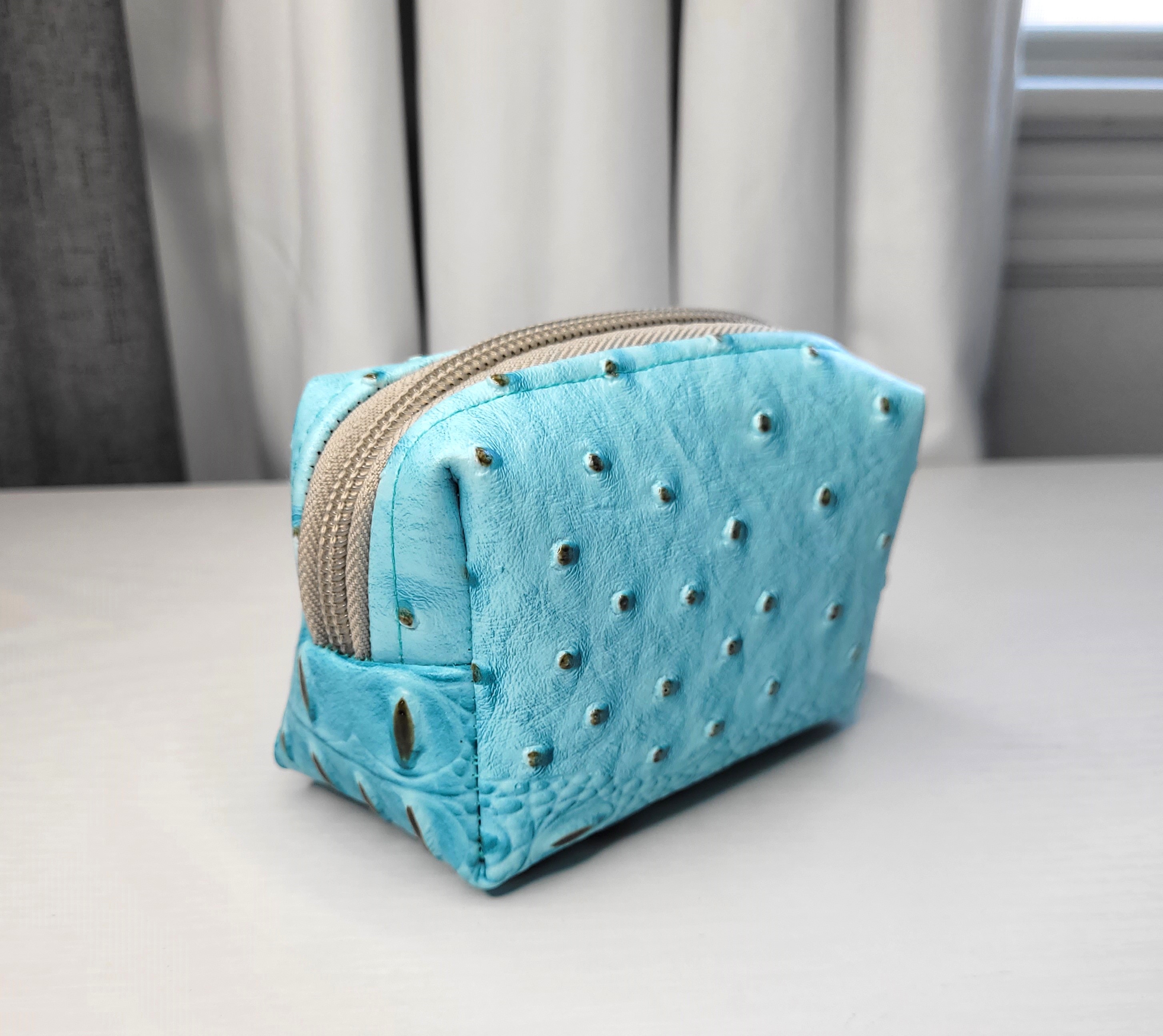Blue Faux Crocodile Skin Pouch