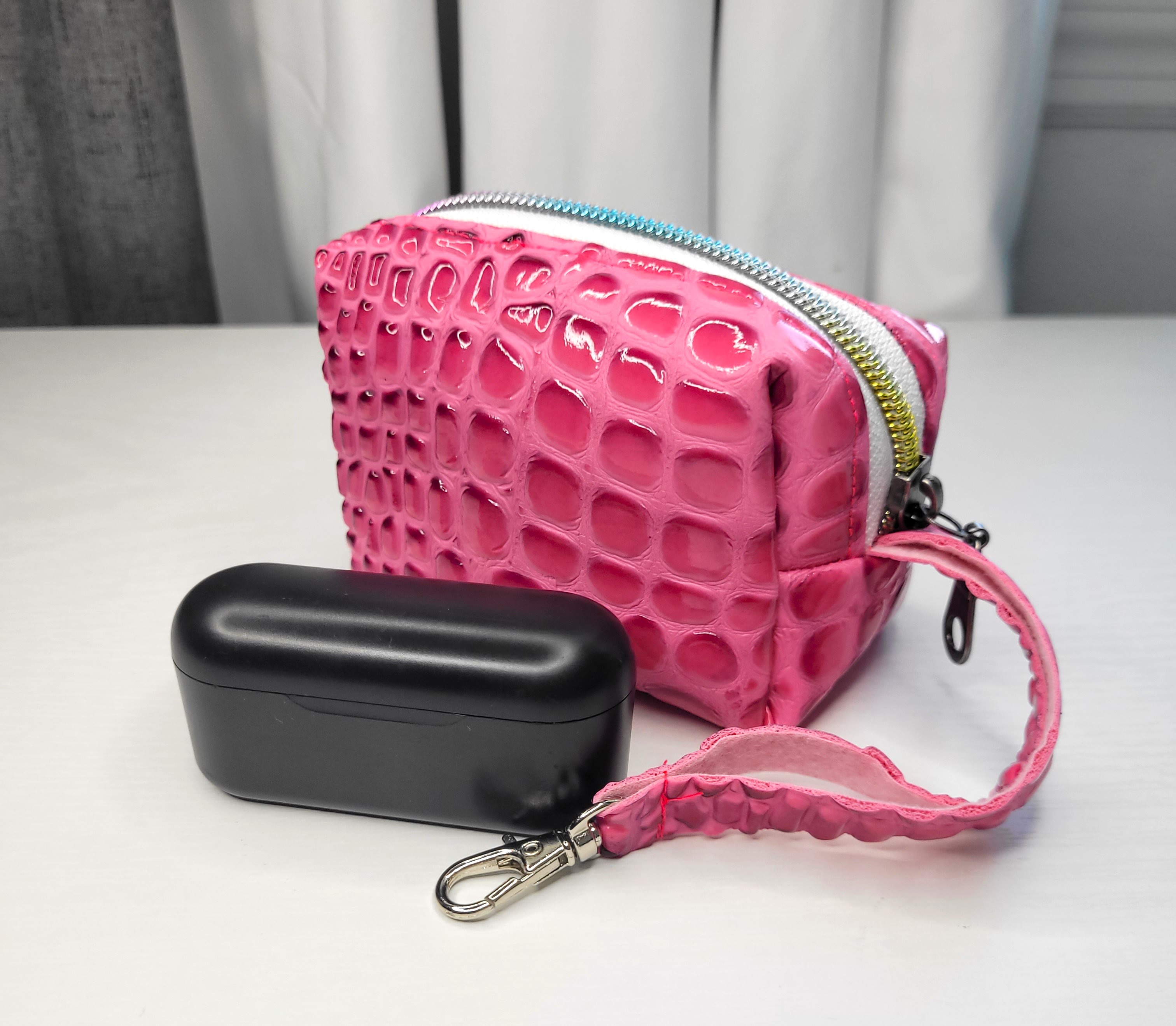 Pink Shinny Leather Mini Pouch