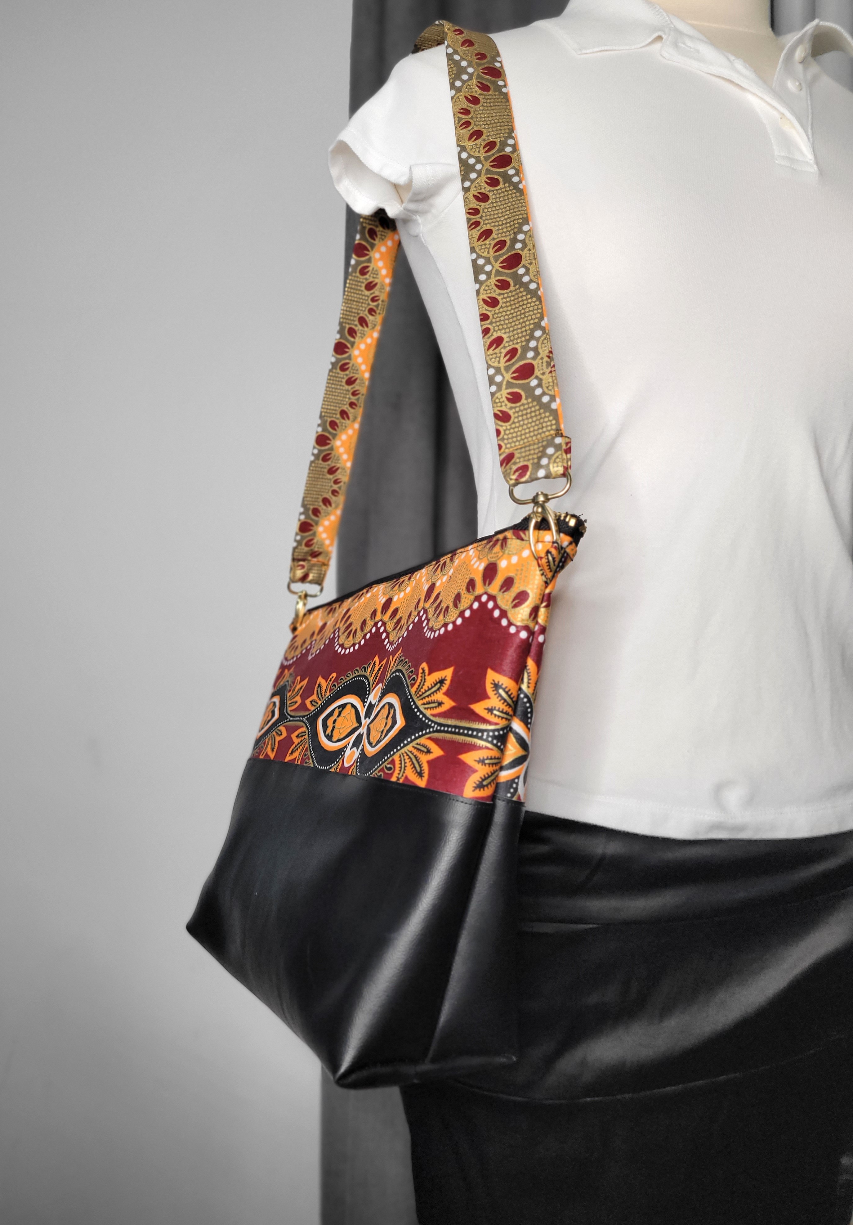 Boho Print Leather Shoulder Bag