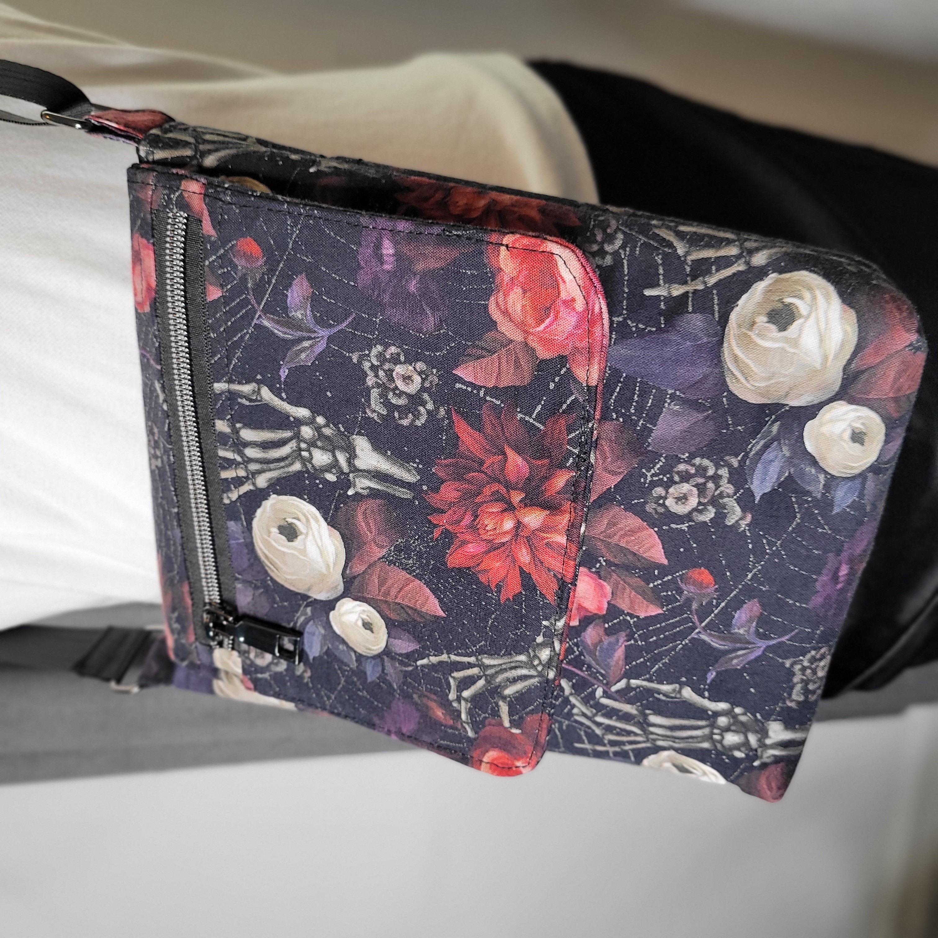 Floral Skeleton Crossbody Messenger Bag