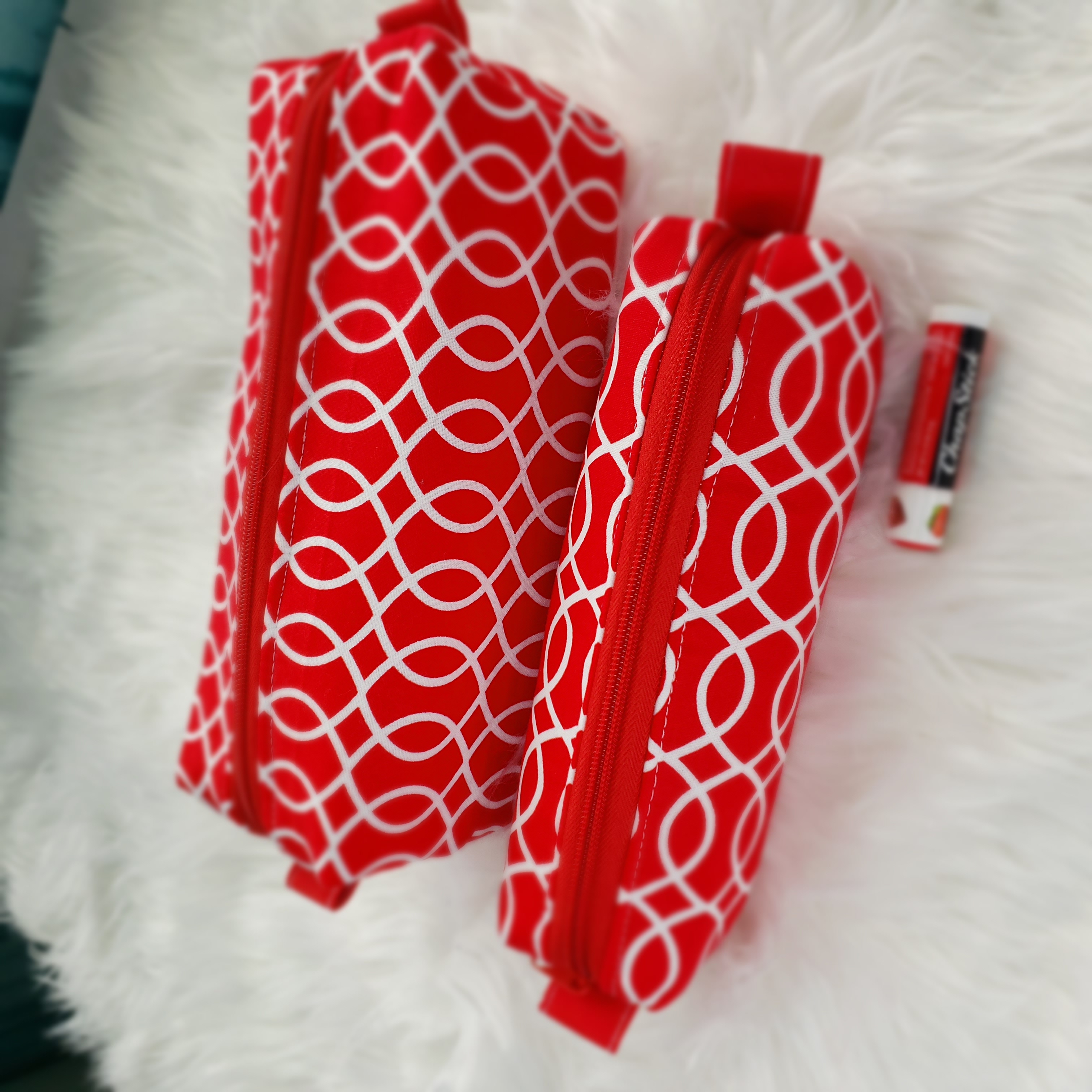 Red & White Cosmetic Bag Set