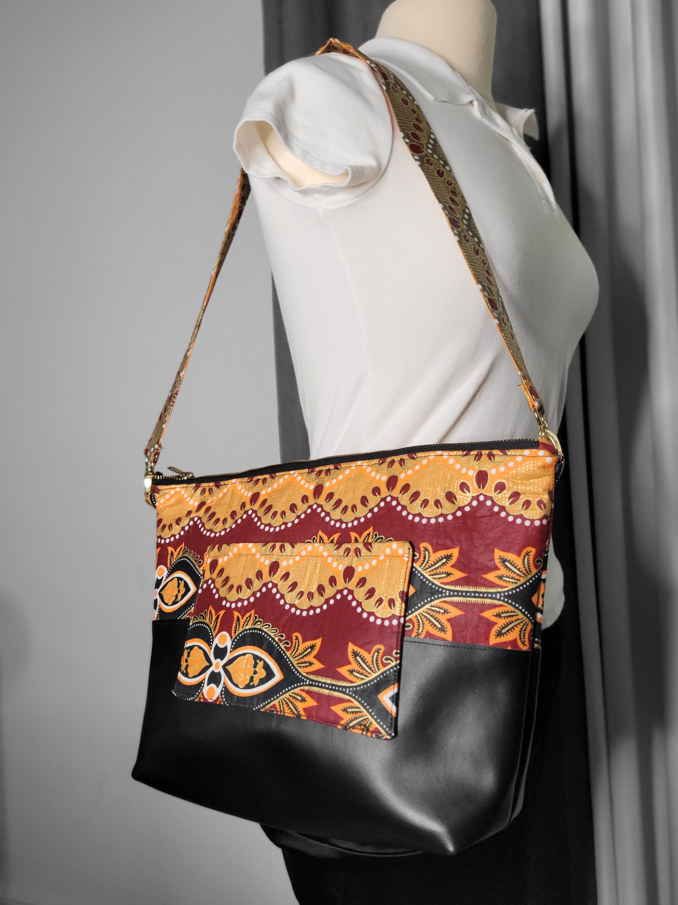 Boho Print Leather Shoulder Bag
