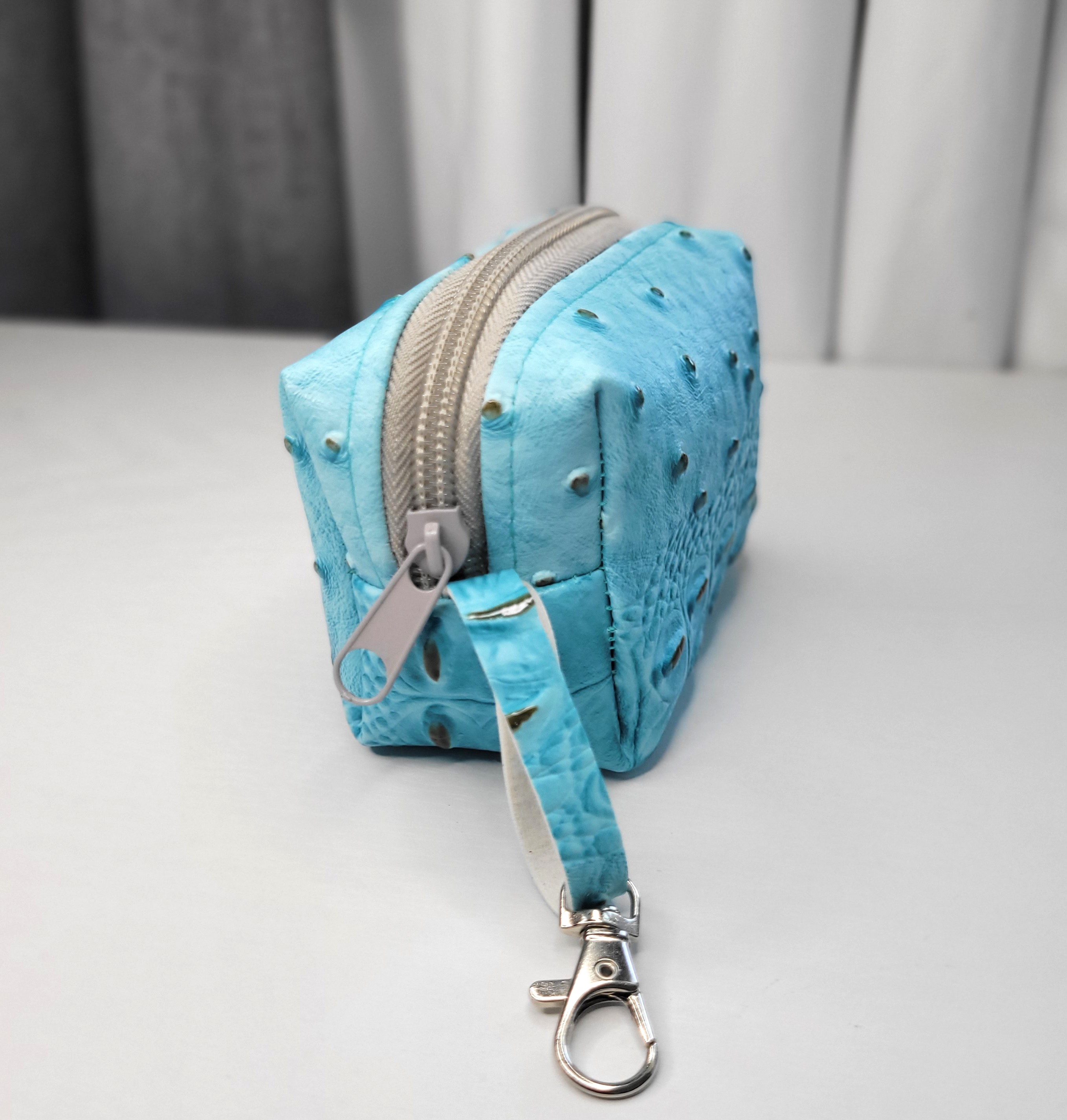 Blue Faux Crocodile Skin Pouch