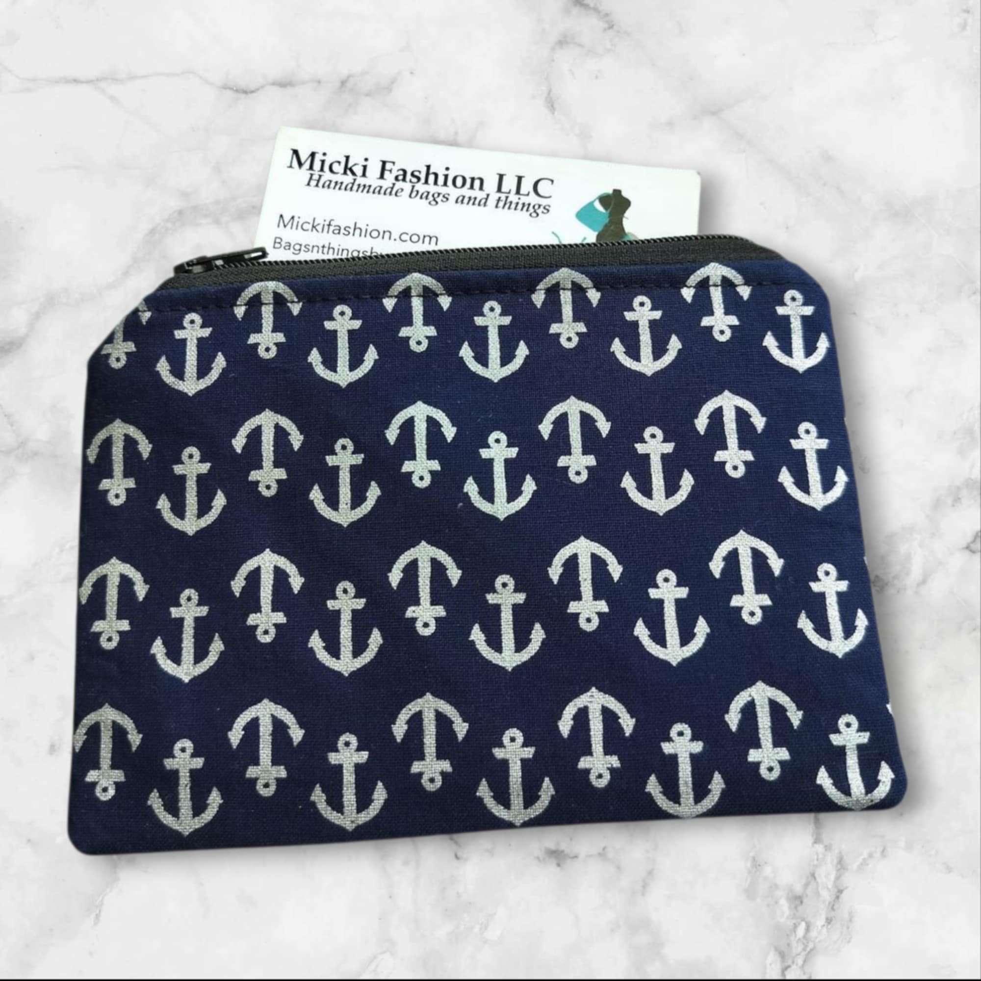 Navy Anchor Print Coin Wallet