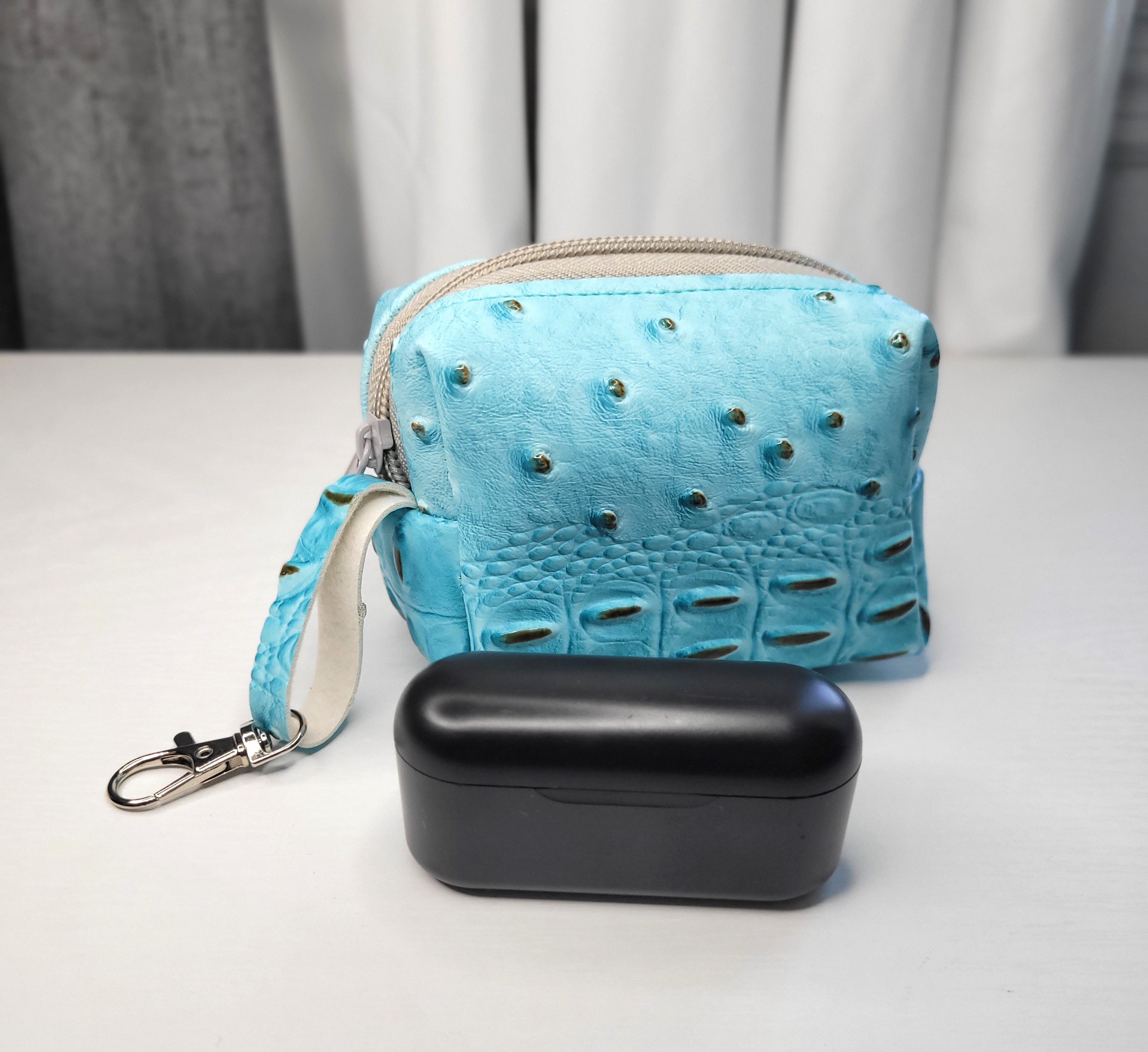 Blue Faux Crocodile Skin Pouch