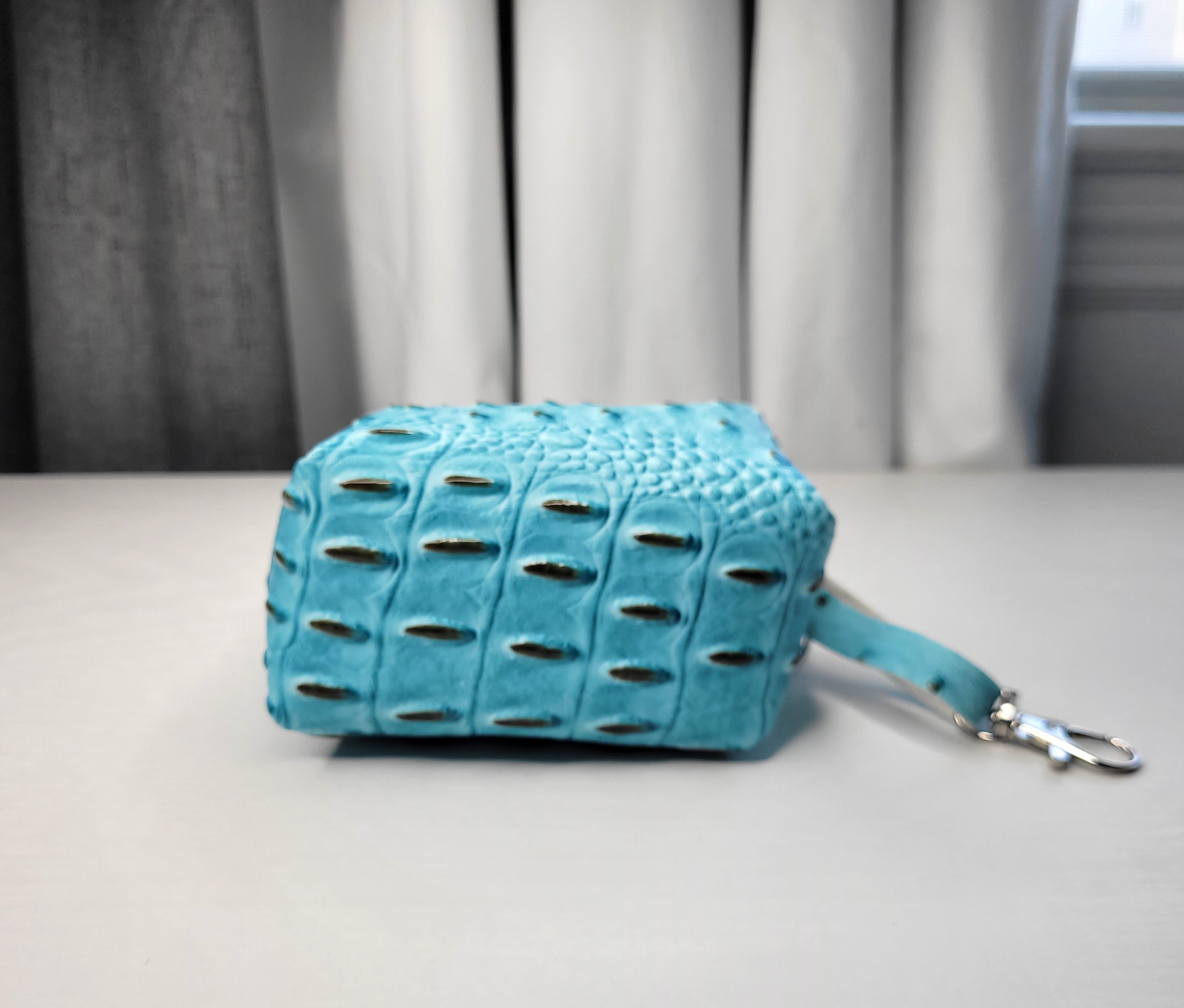 Blue Faux Crocodile Skin Pouch