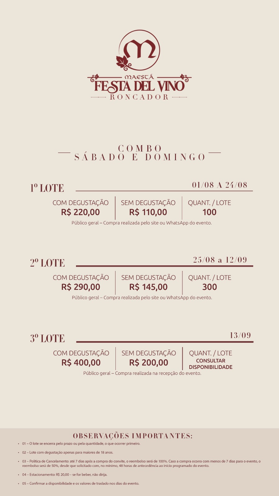 INGRESSO MAESTÁ FESTA DEL VINO EDIÇÃO RONCADOR - 13 e 14/09/2025