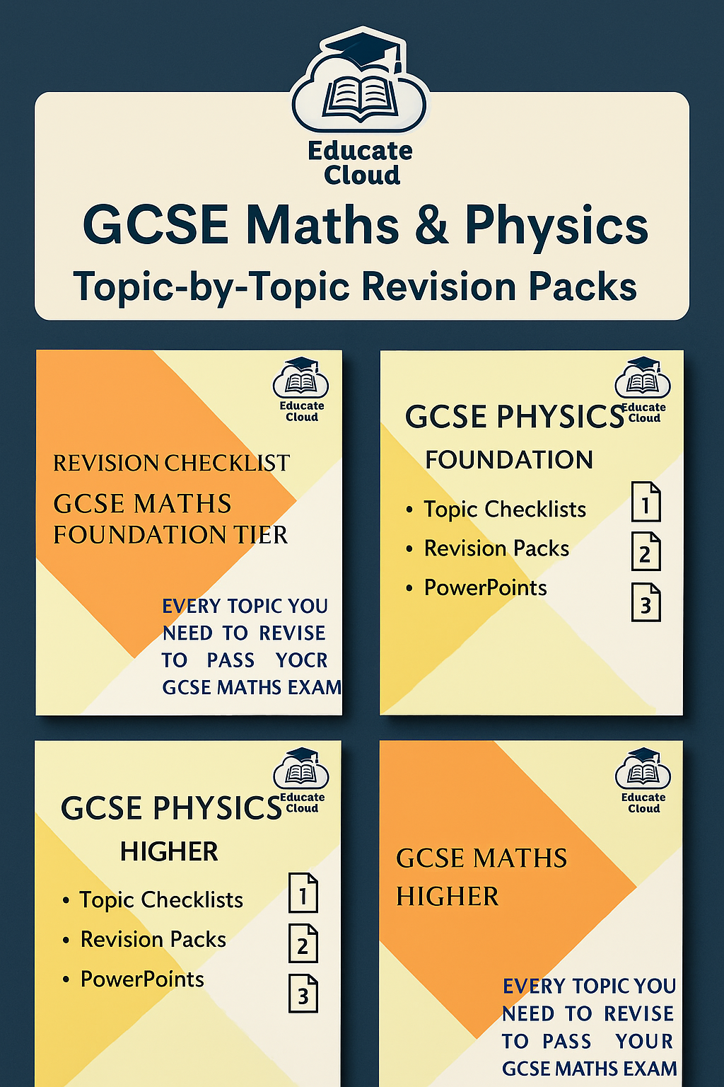GCSE Maths and Physics Topic-by-Topic Revision Packs (Foundation & Higher versions)