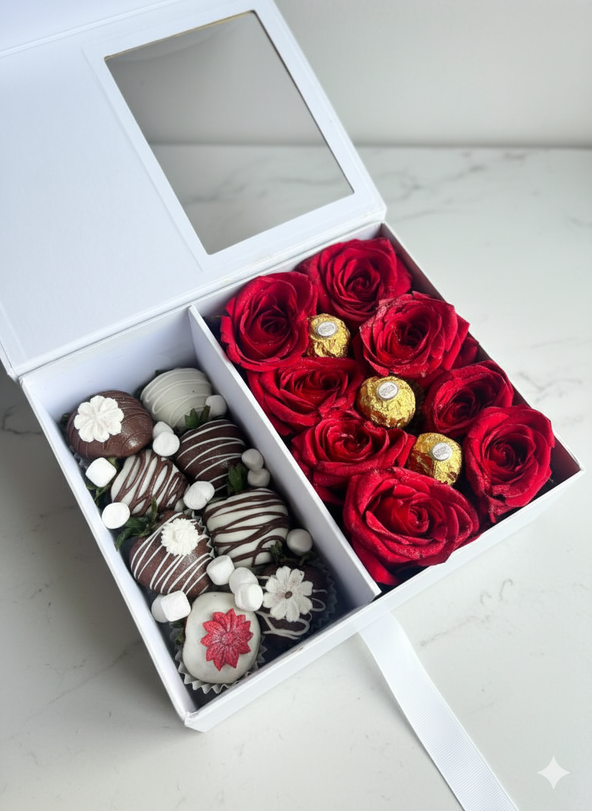 Lunita Berry - Luxury Gift Box with Roses and Chocolate Covered Strawberries