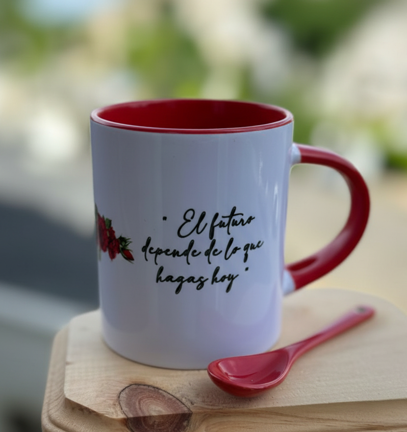 Customizable Two-Tone Ceramic Mug with Red Handle & Interior | Personalized Gift Ready