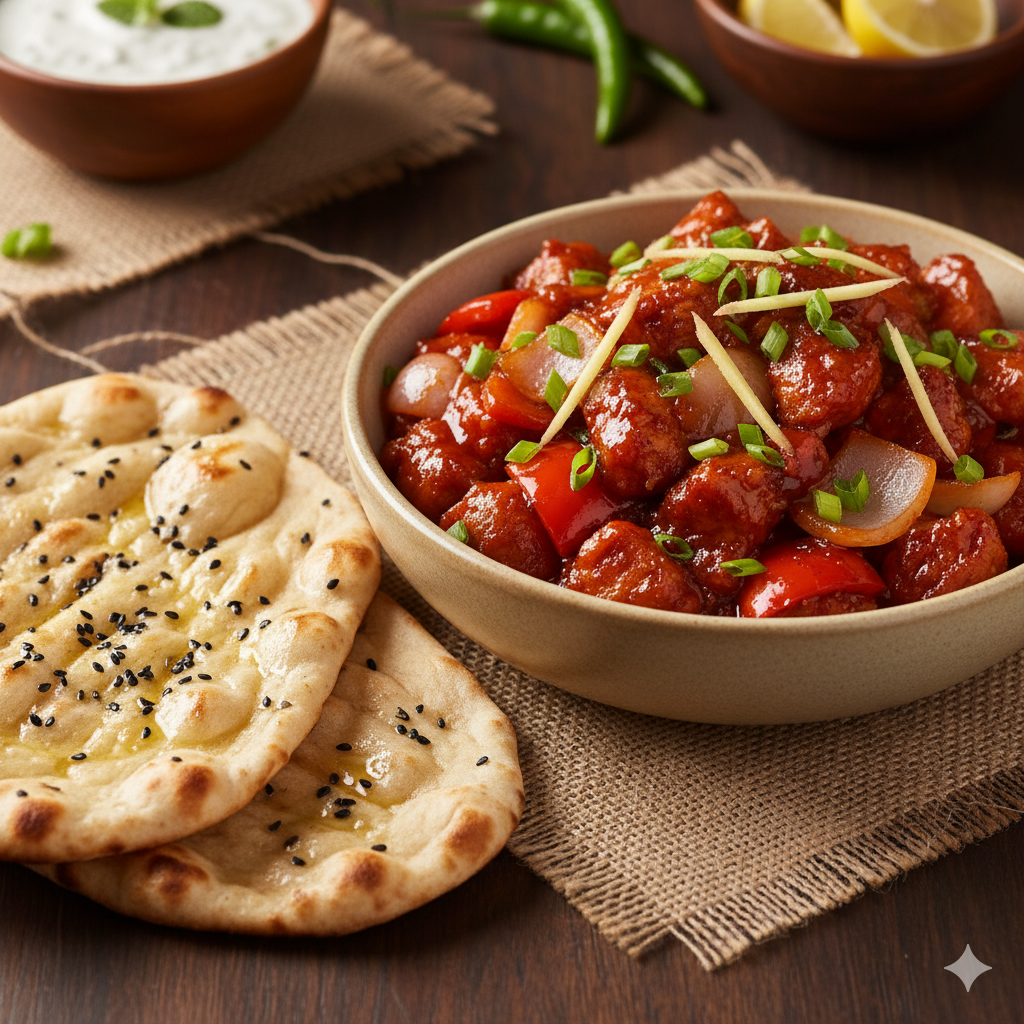  Chilli Chicken (16 oz) + 2 Naan