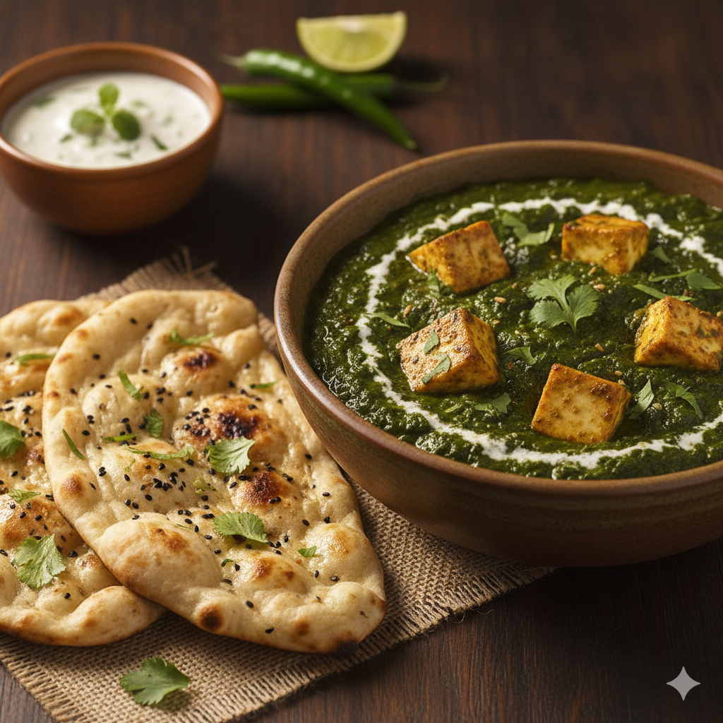 Palak Paneer (16 oz) + 2 Naan
