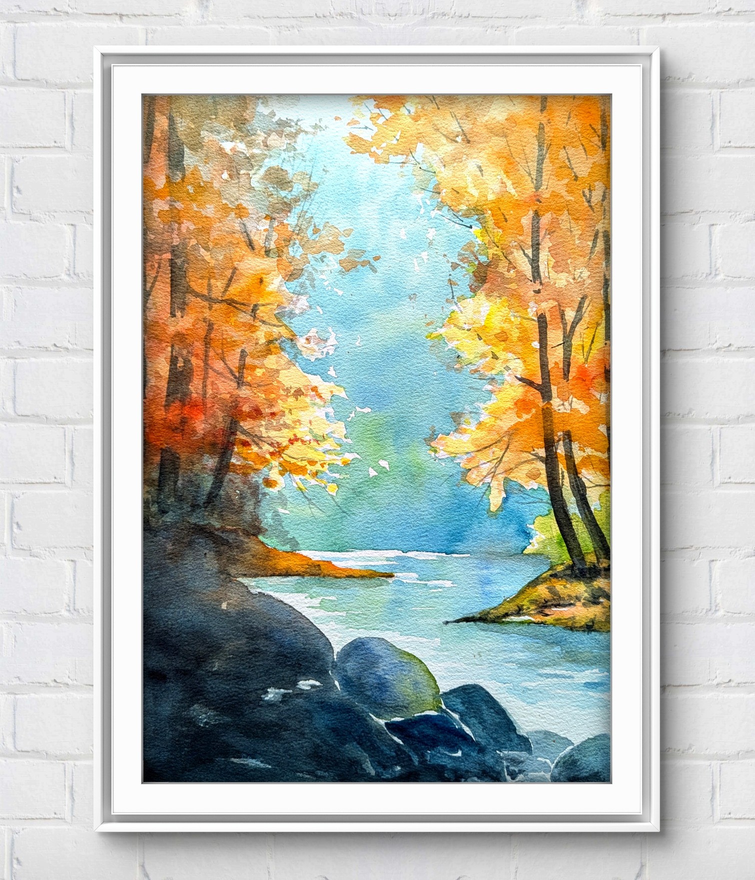 Autumn River Landscape watercolor