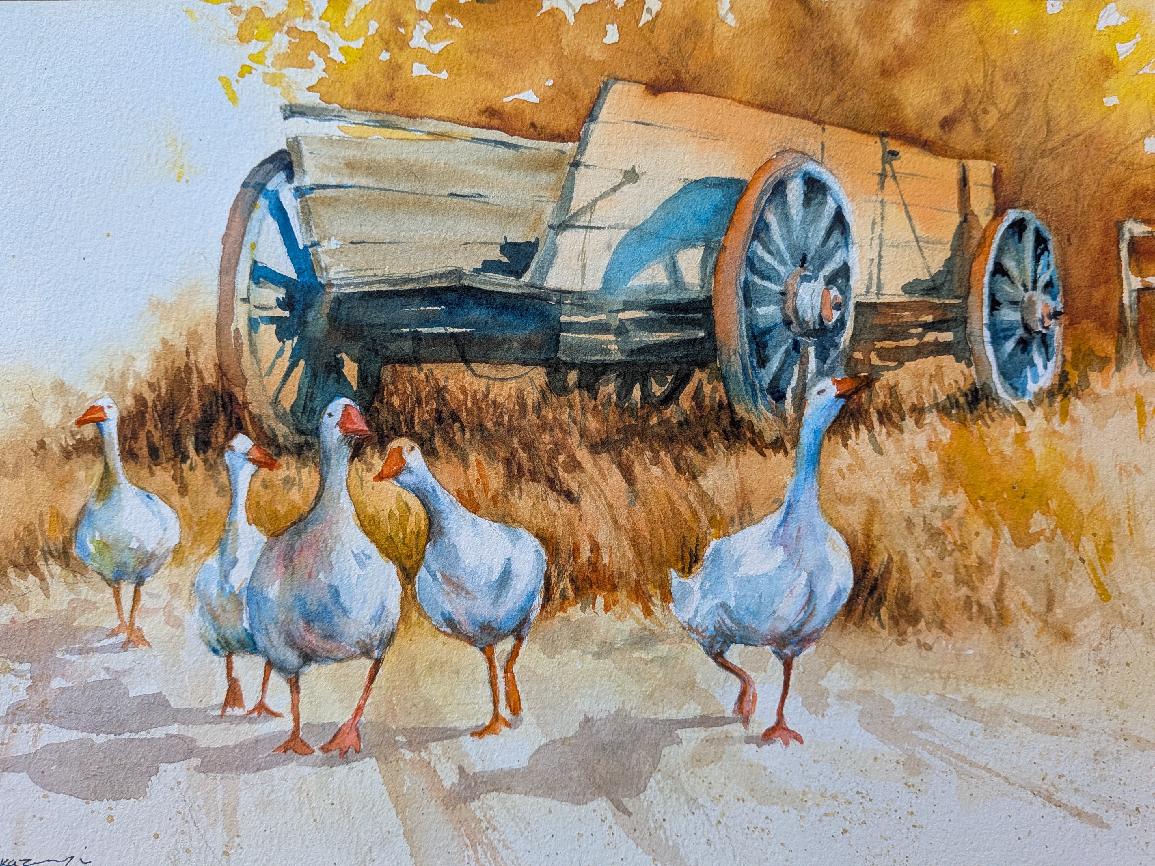 Rustic Farm Scene Watercolor