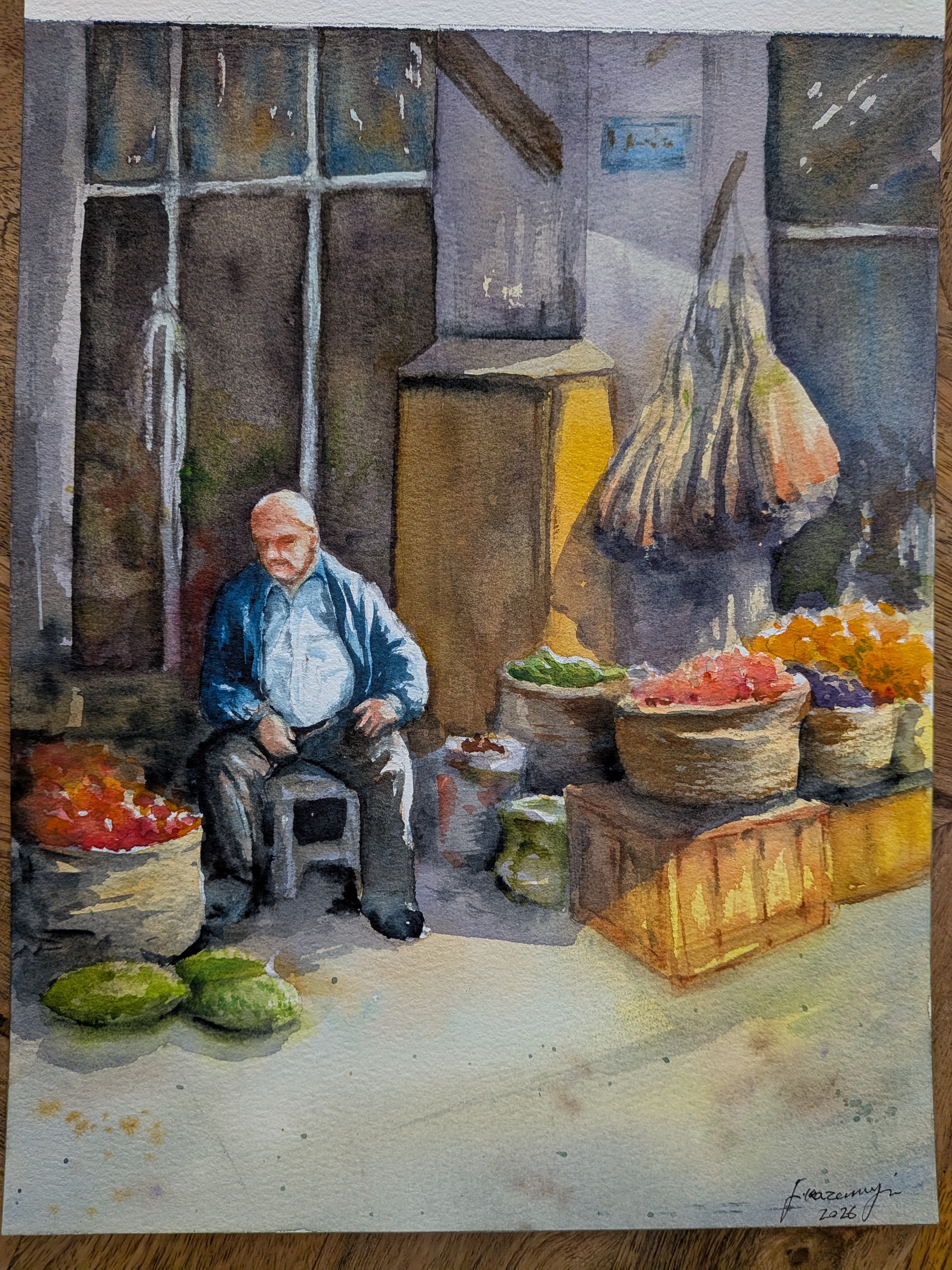 Market Scene Watercolor Painting