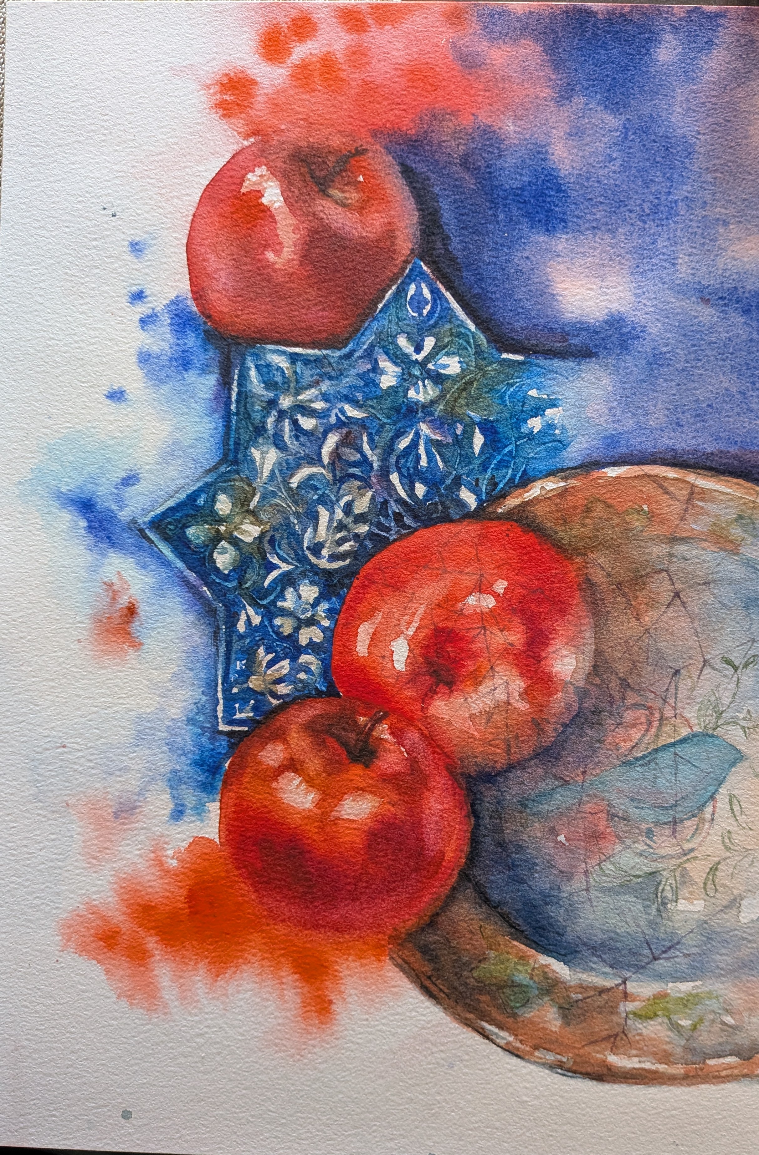 A cyan heritage, Watercolor Abstract painting