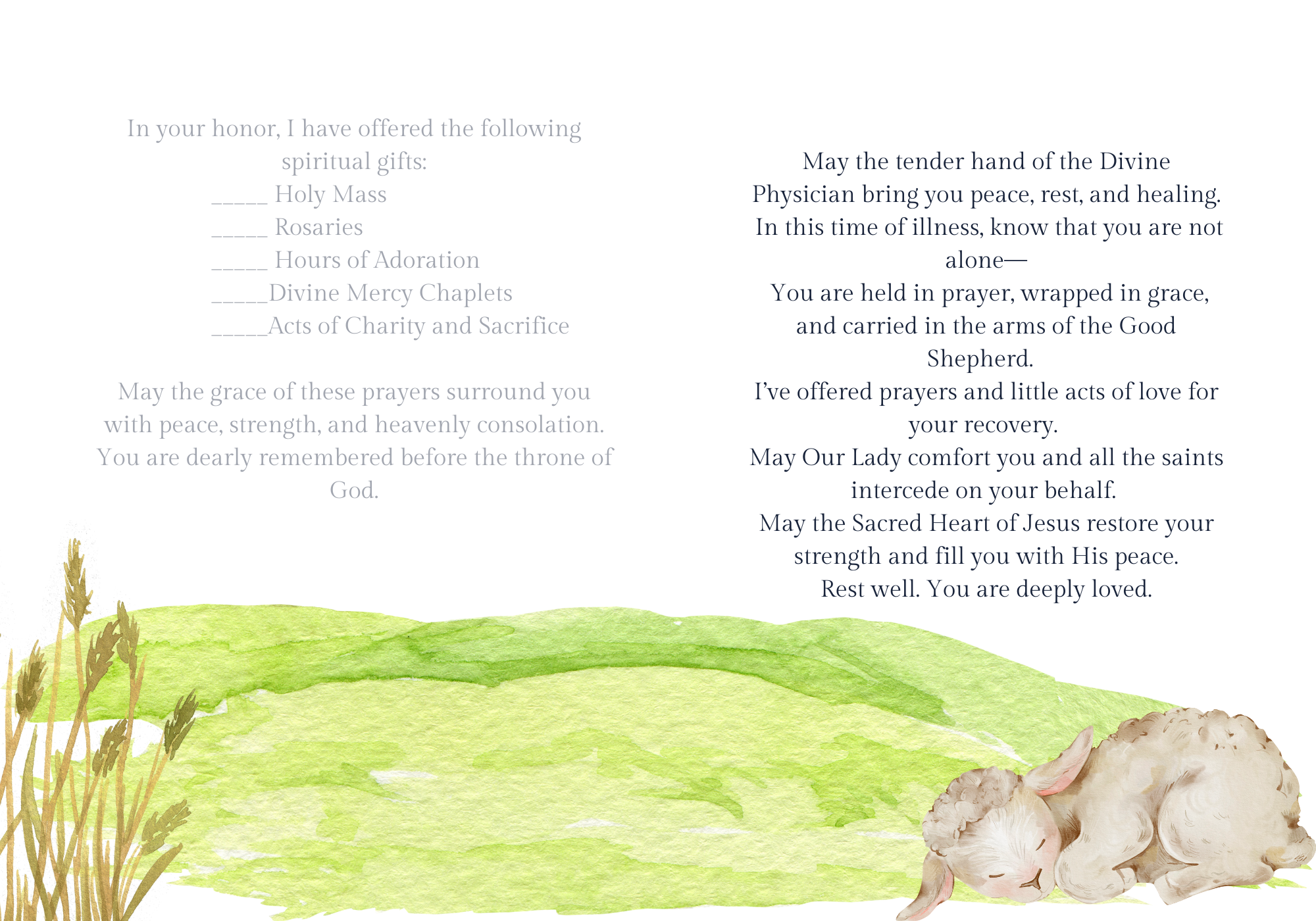 A Prayer for Your Healing | Catholic Spiritual Bouquet & Encouragement Card