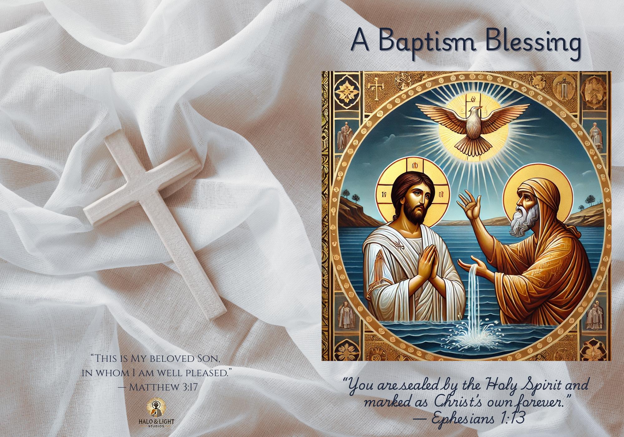 The Baptism of Christ | Catholic Baptism Spiritual Bouquet Card 