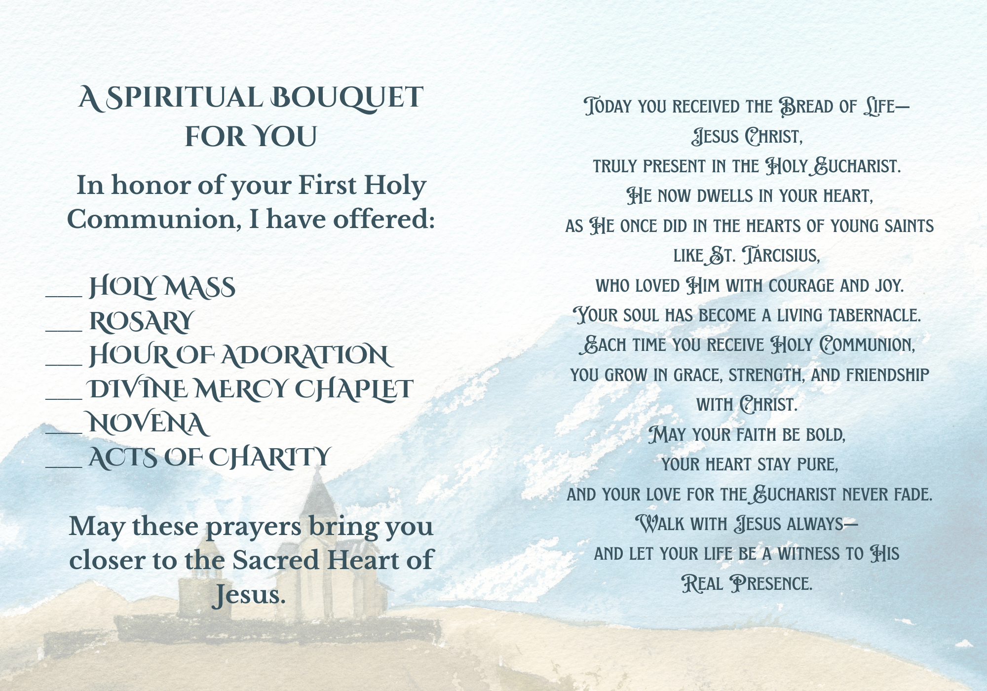 St. Tarcisius First Communion Card for Boys | Catholic Spiritual Bouquet 