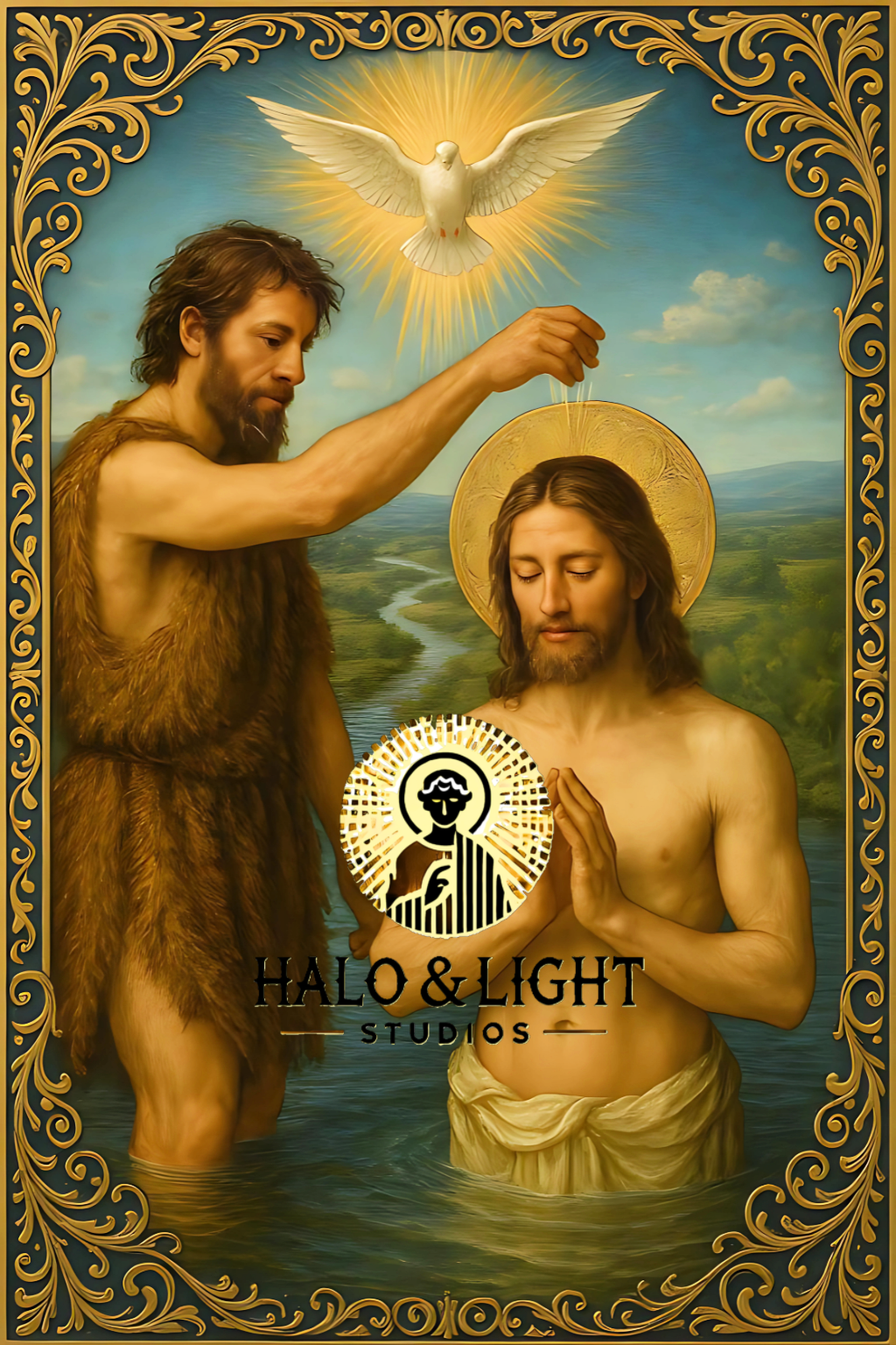 St. John the Baptist 3-Image Bundle – Baptism of Jesus (Color & Coloring Page) | Portrait Watercolor Collection