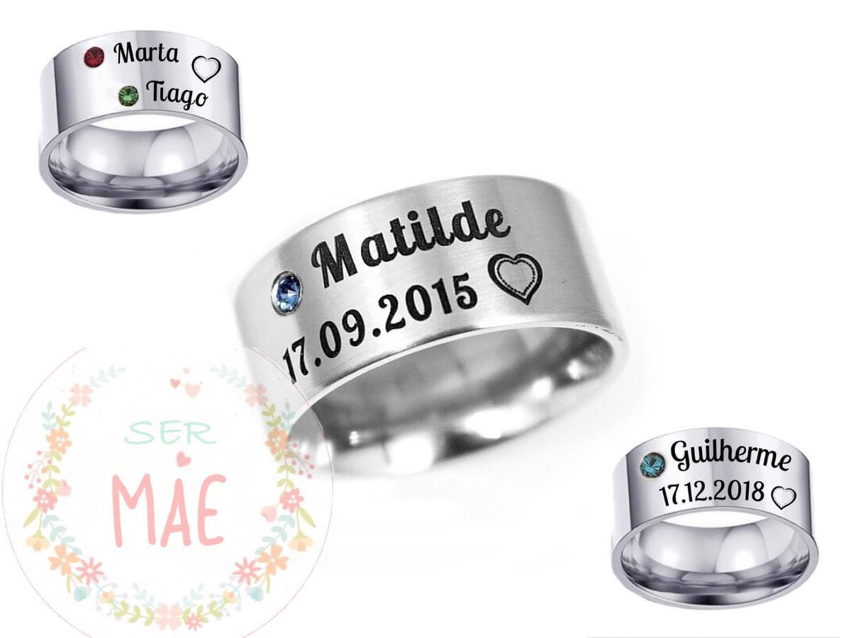 Anel Personalizado com nome, data e cristal