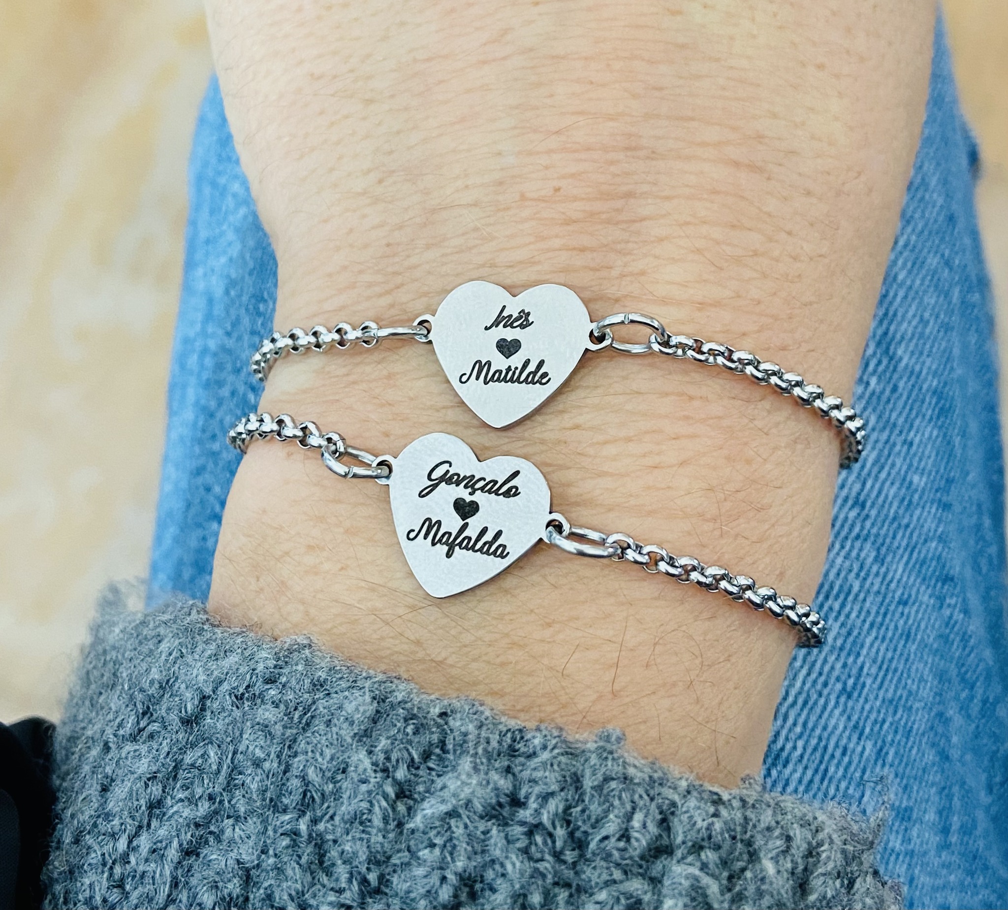 Pulseira em aço com coração Personalizado