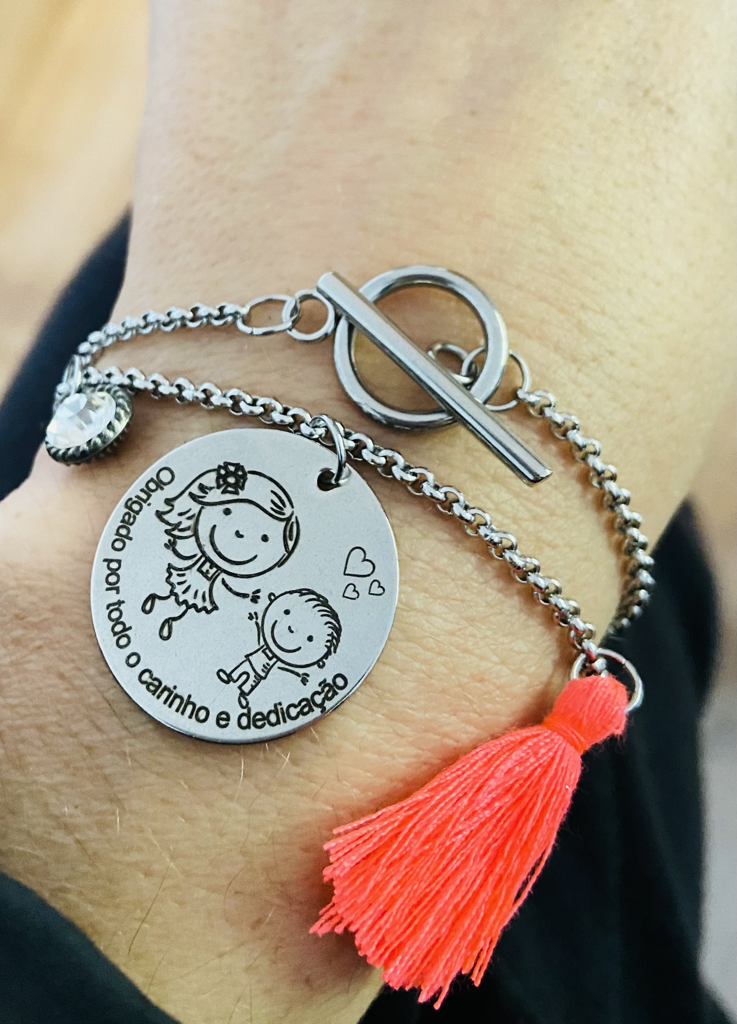 Pulseira Dupla em aço com medalha personalizada