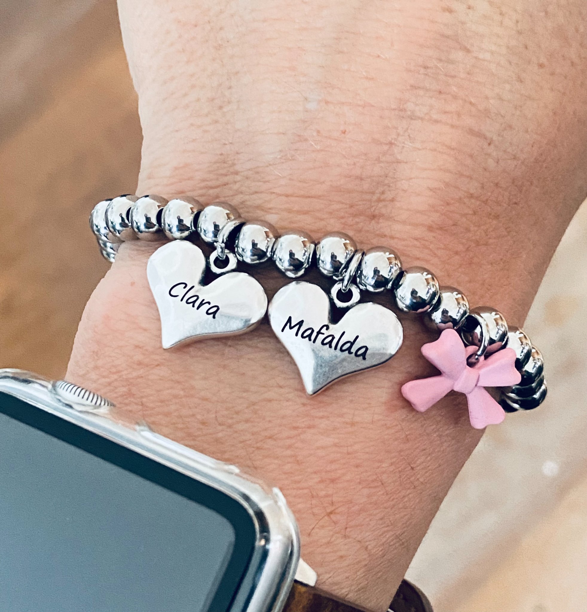 Pulseira contas em aço com pendente Coração