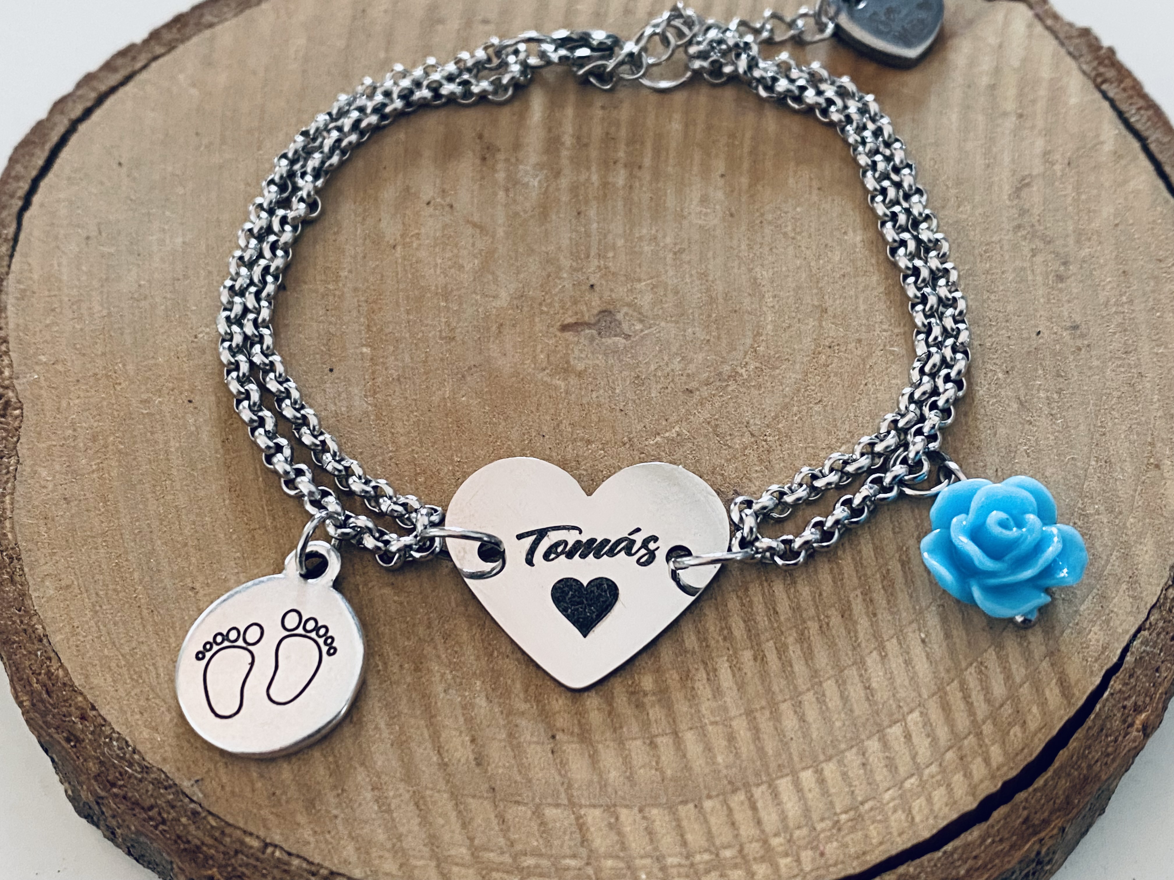 Pulseira Dupla com Coração e Medalha Personalizados