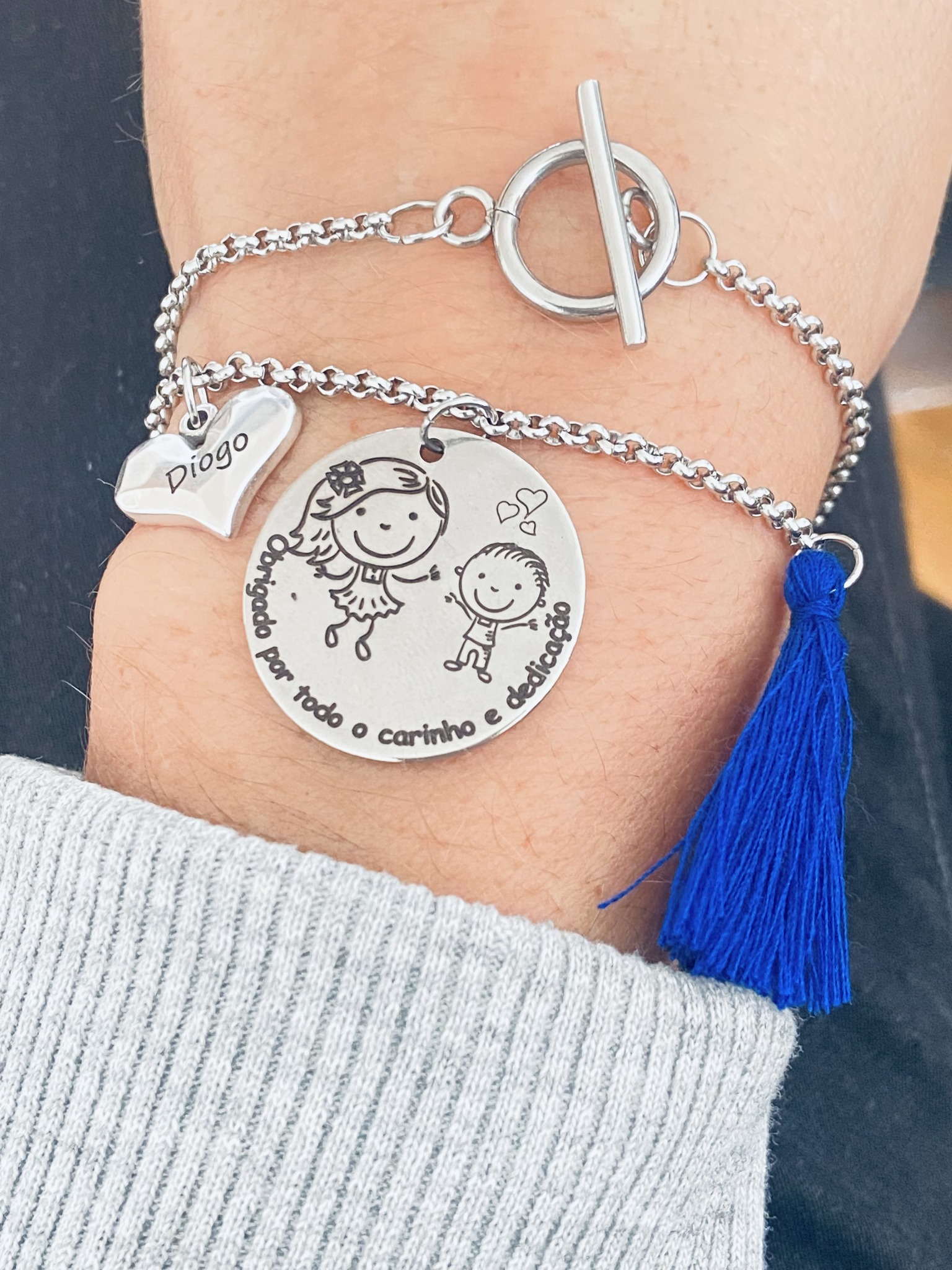 Pulseira Dupla com medalha e coração personalizados