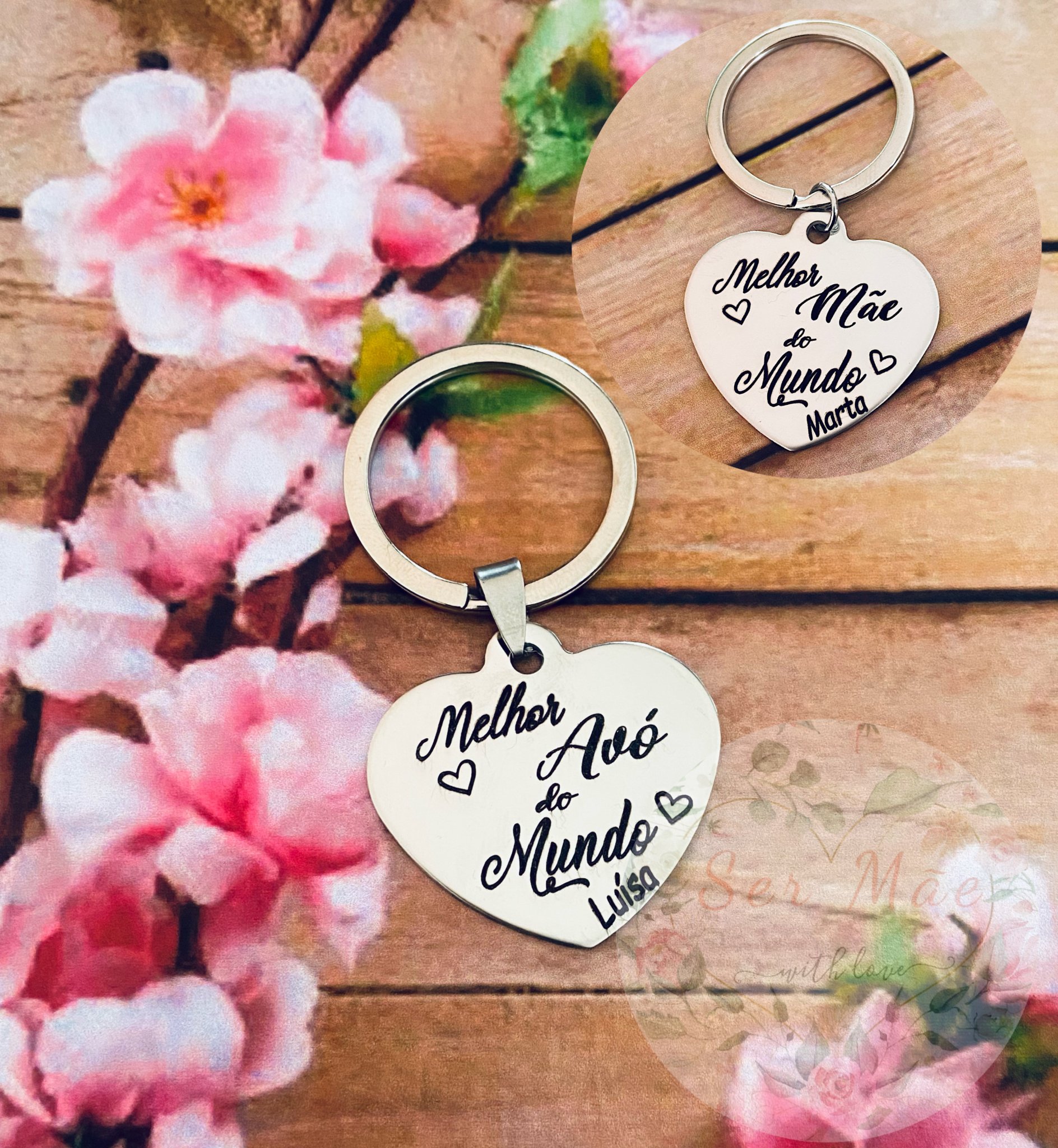 Porta-chaves Coração "Melhor Mãe/Avó do Mundo"