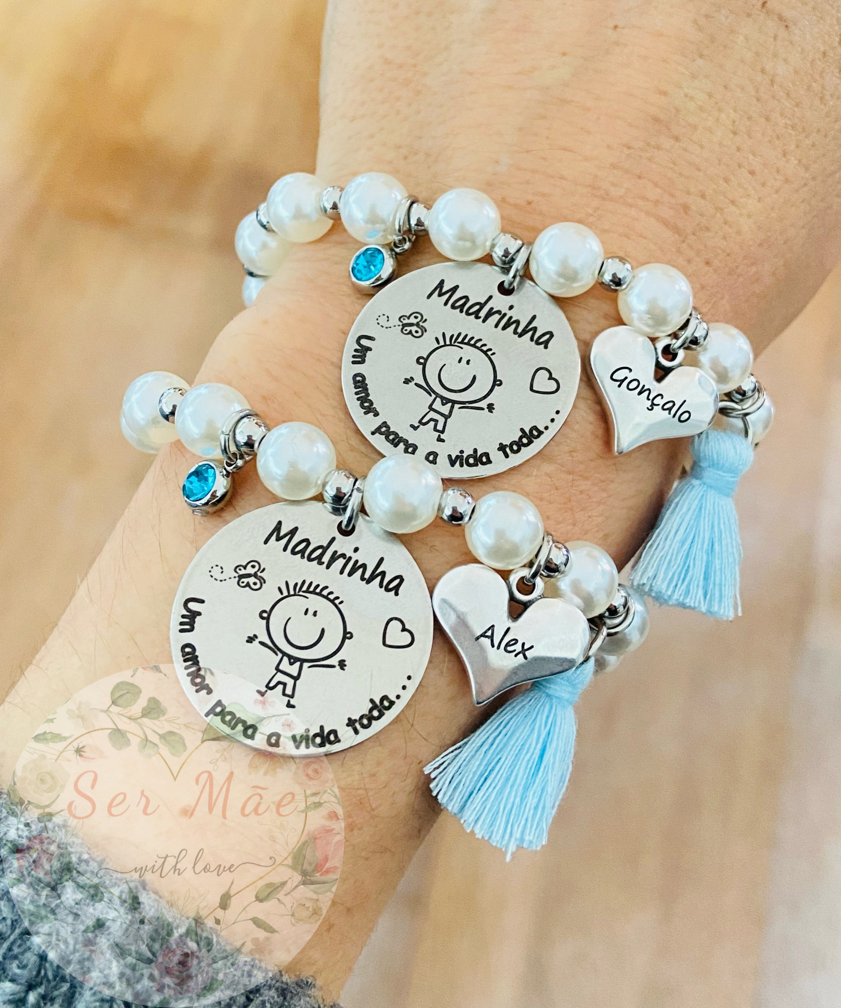 Pulseira Pérolas e contas em aço Madrinha