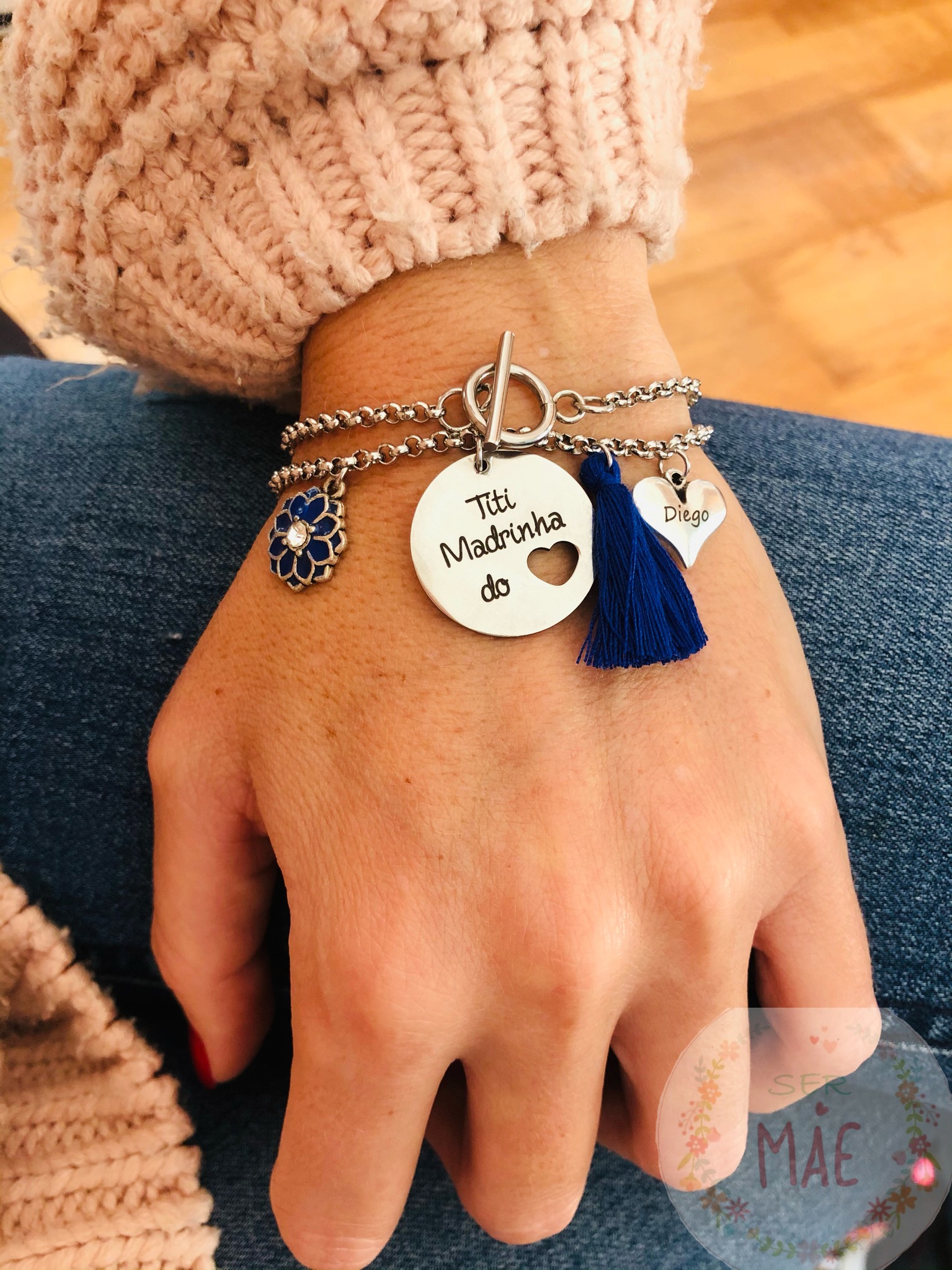 Pulseira Dupla com Medalha + coração