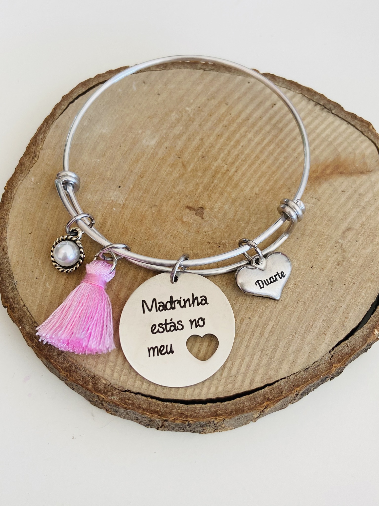 Pulseira Escrava com Medalha personalizada + coração Nome