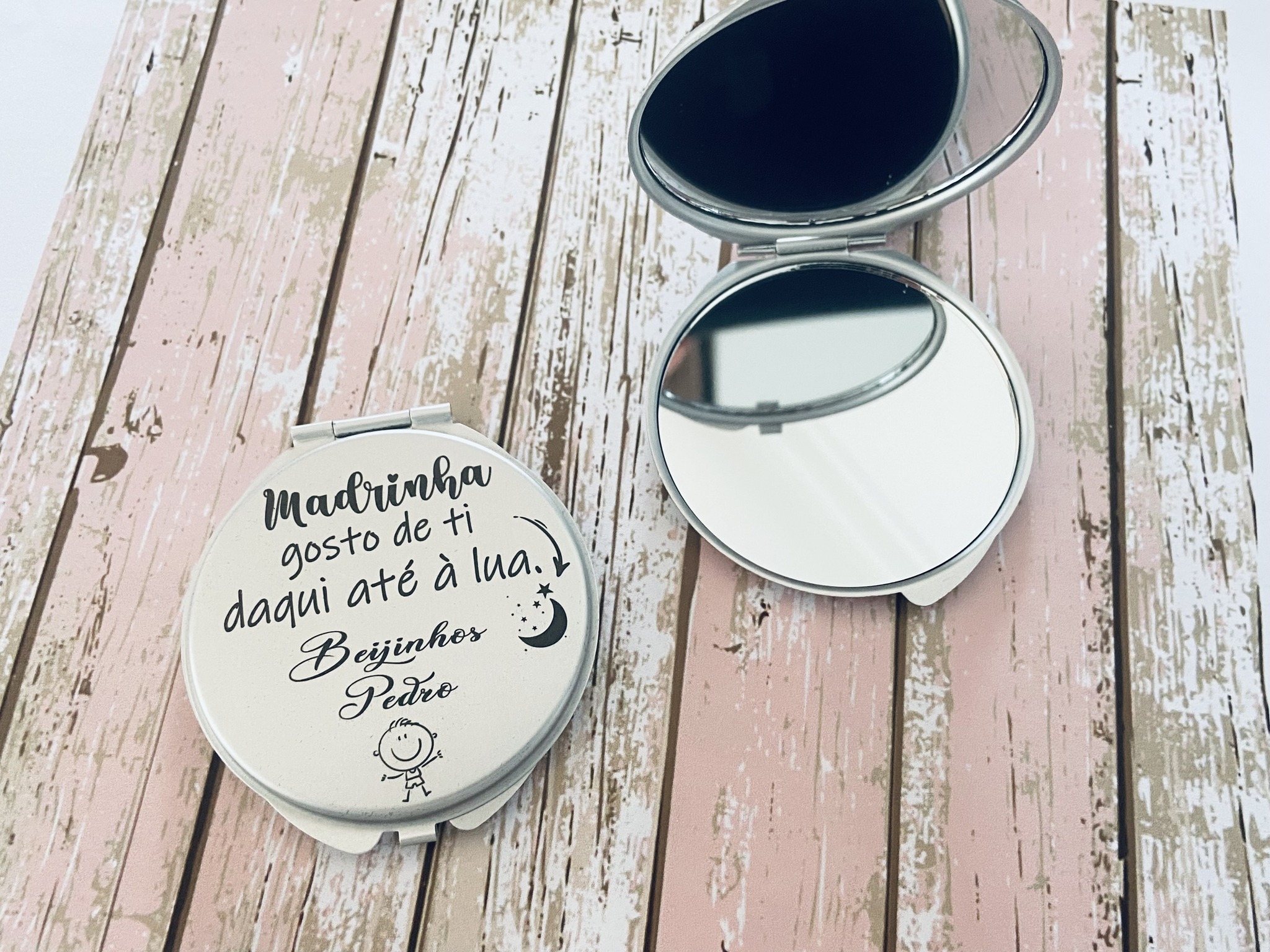 Espelho Duplo "Madrinha gosto de ti até à Lua"