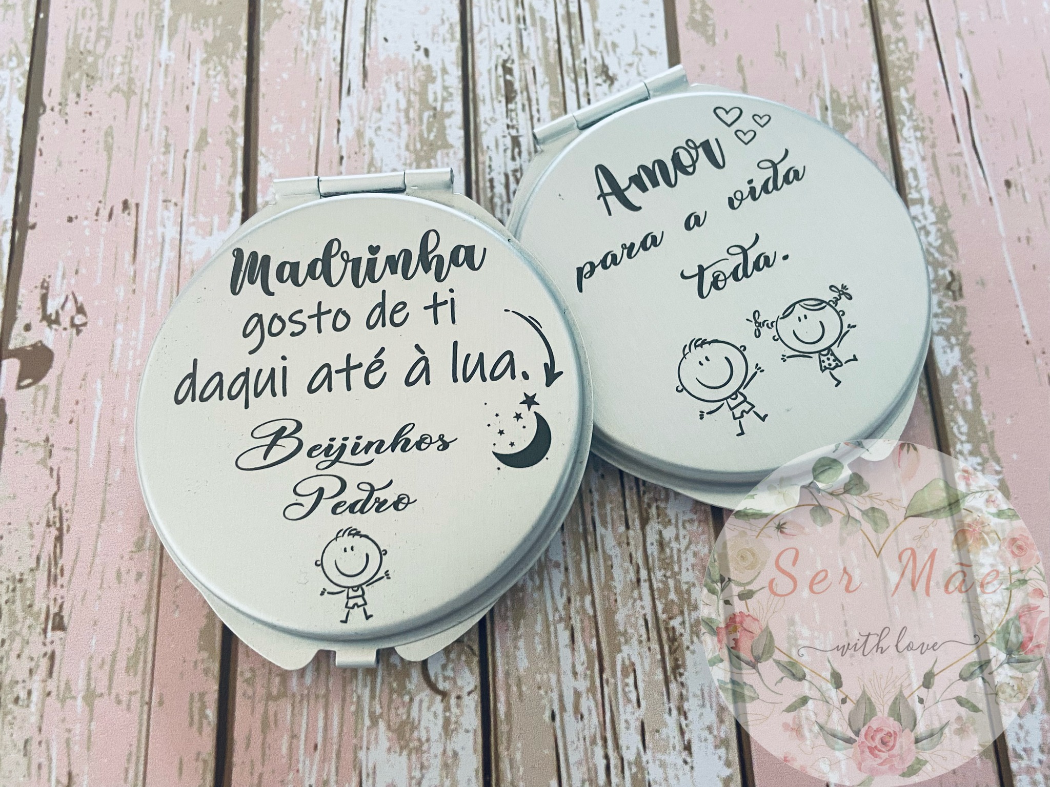 Espelho Duplo "Madrinha gosto de ti até à Lua"
