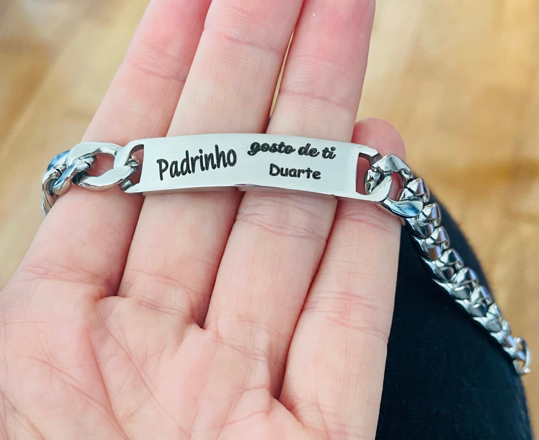 Pulseira Aço "Padrinho Gosto de ti"