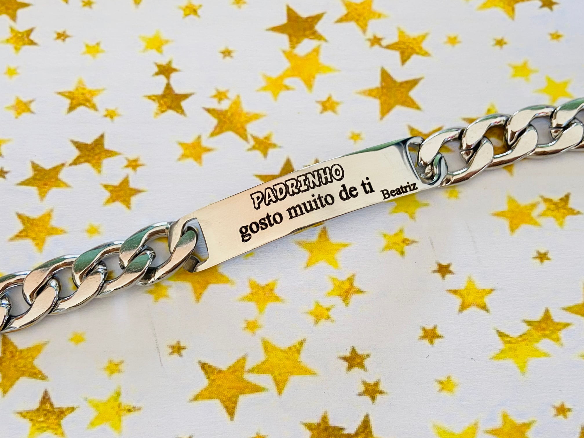Pulseira Aço "Padrinho Gosto muito de ti"
