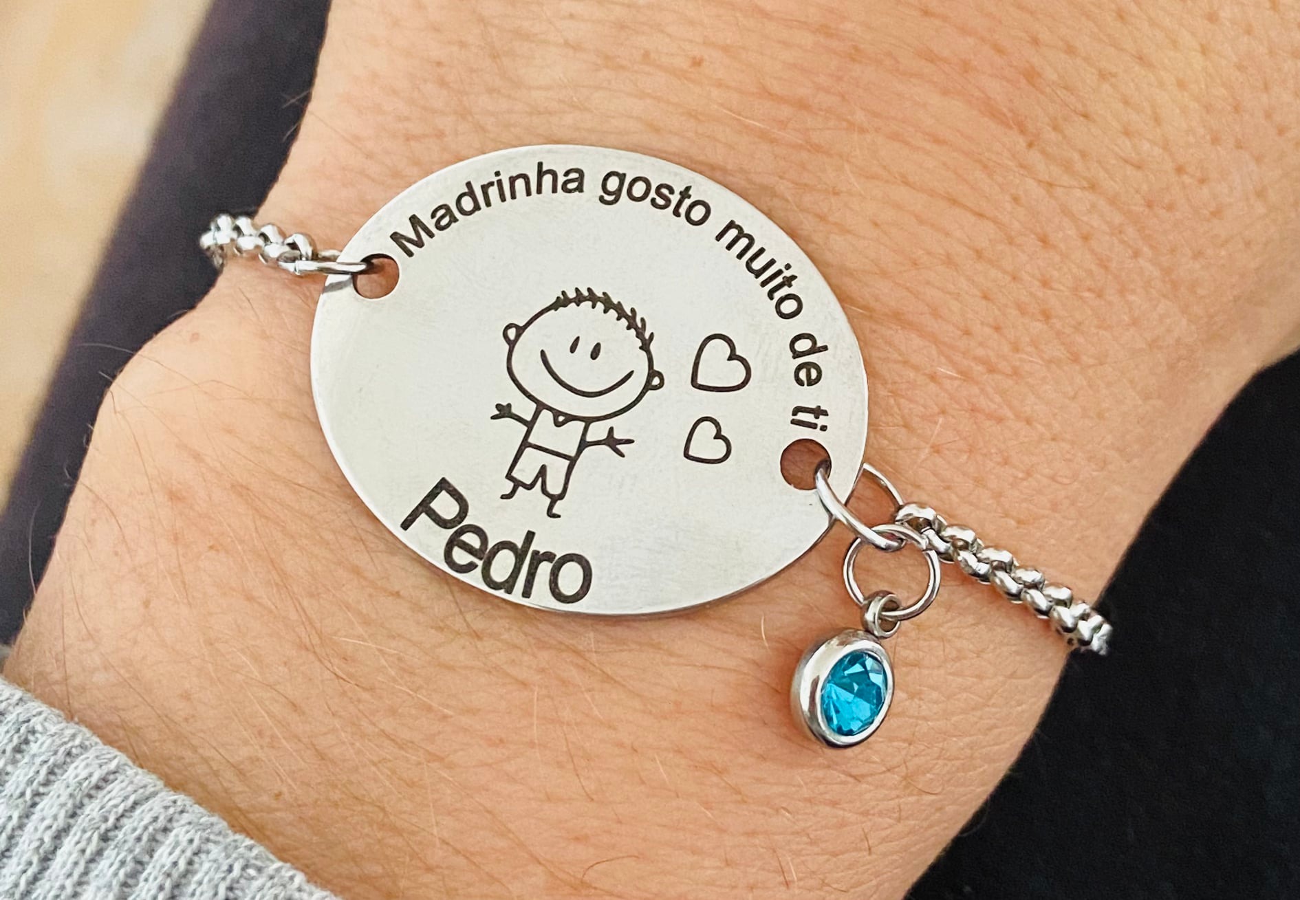 Pulseira Medalha Oval "Madrinha Gosto muito de ti"