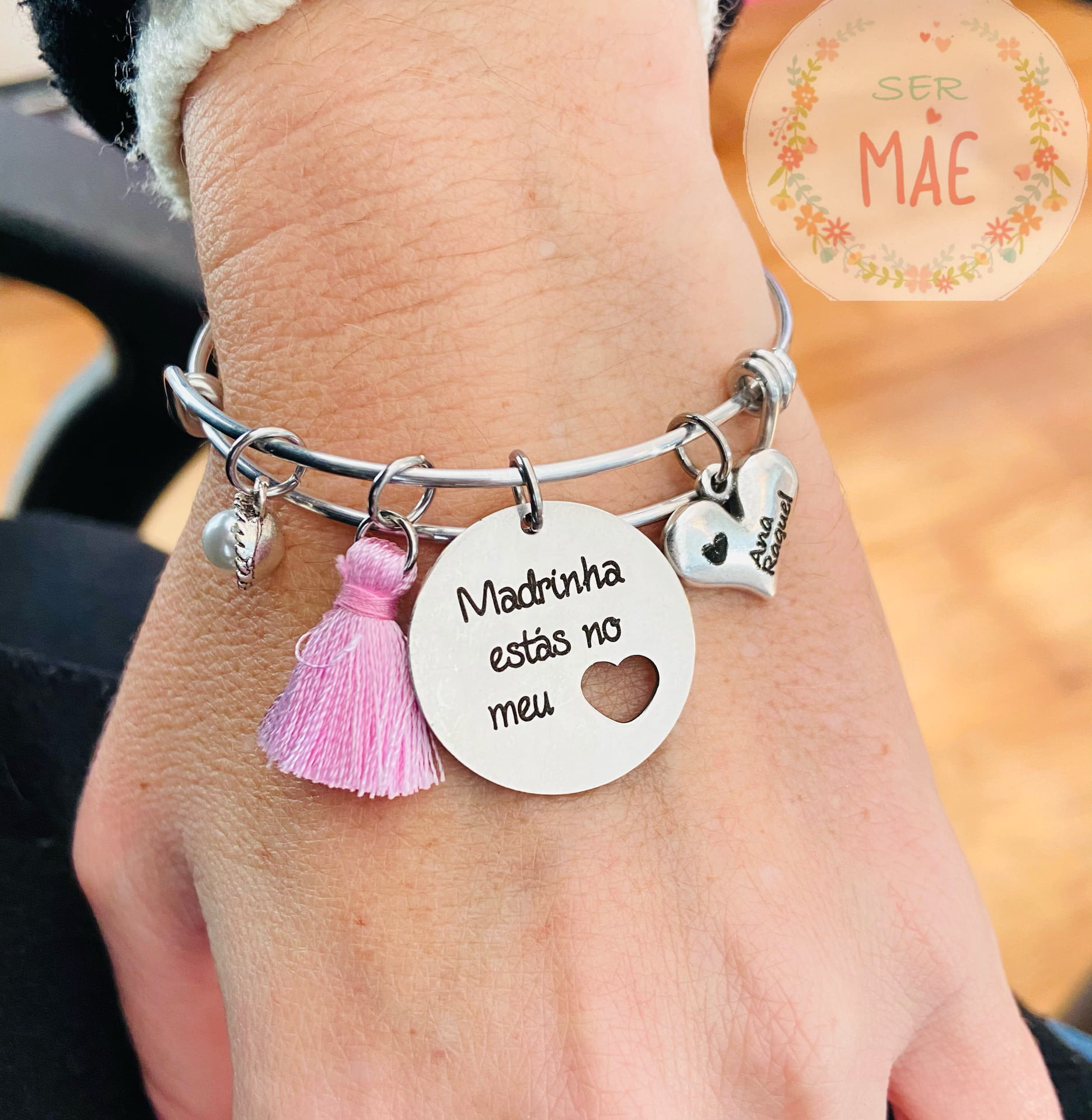 Pulseira Escrava com Medalha personalizada + coração Nome
