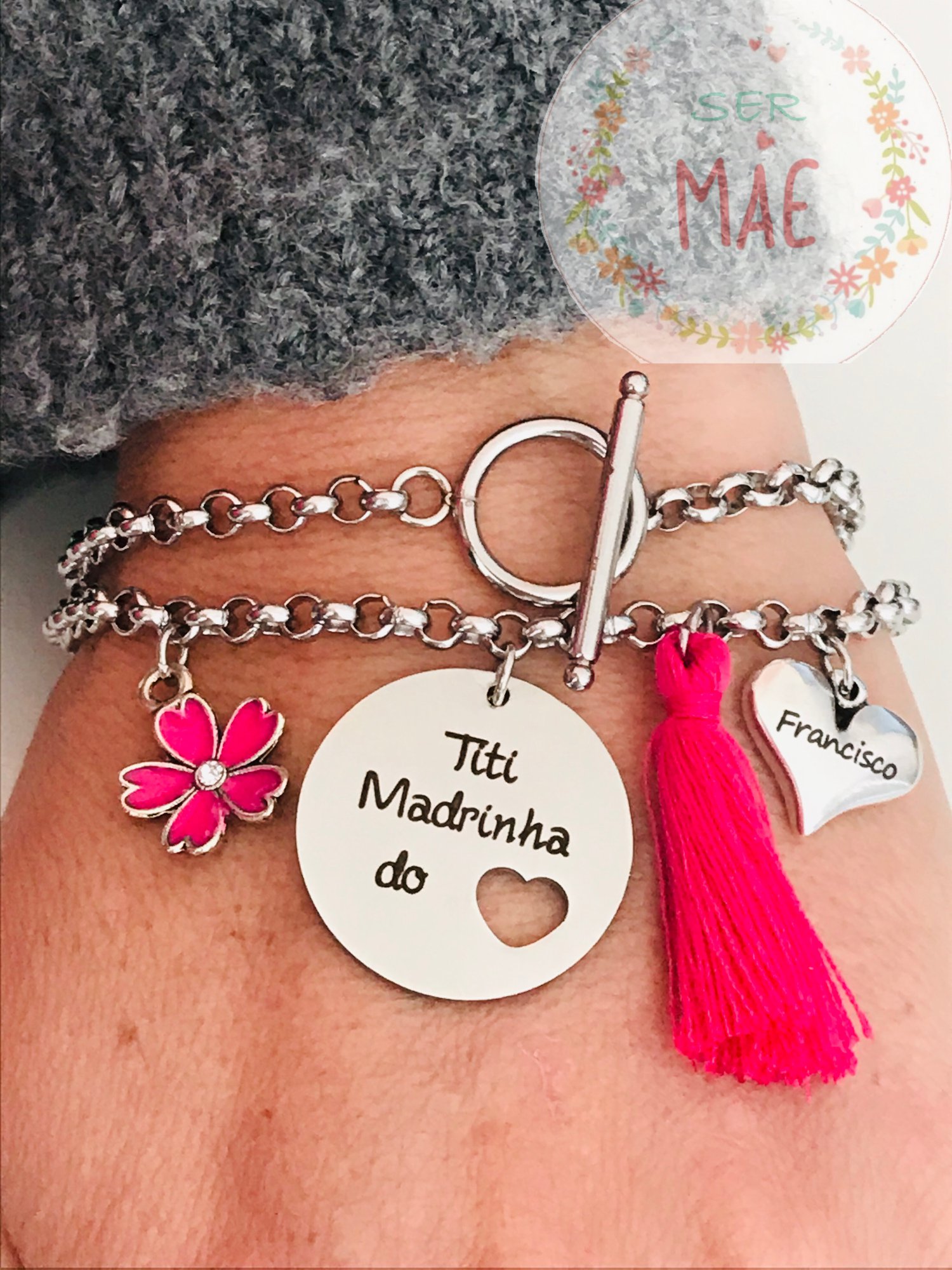 Pulseira Dupla com Medalha + coração