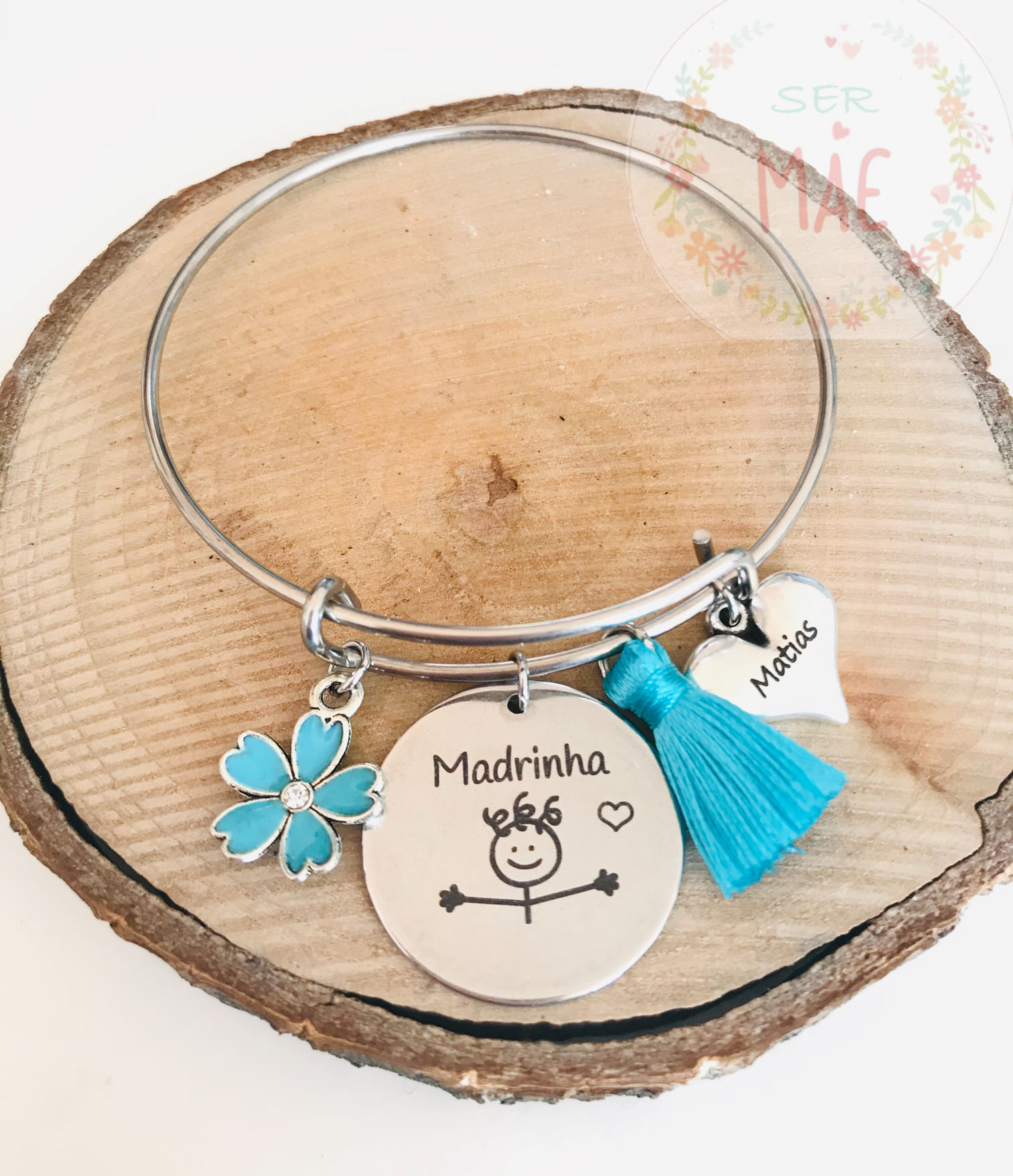 Pulseira Escrava com Medalha personalizada + coração Nome