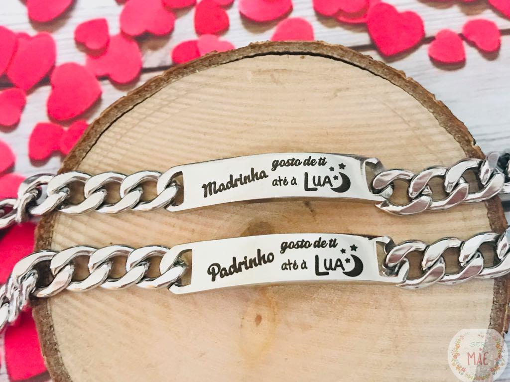 Pulseira Aço "Padrinho/Madrinha Gosto de ti até à lua"