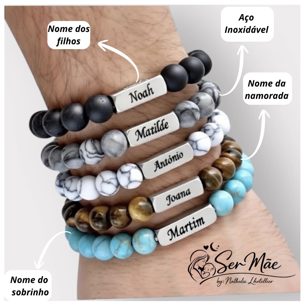 Pulseira com Pedras e medalha personalizada