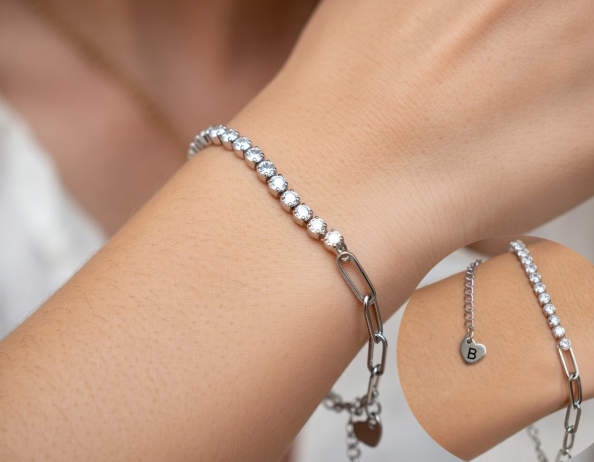 Pulseira  Brilhantes e aço com pendente personalizado