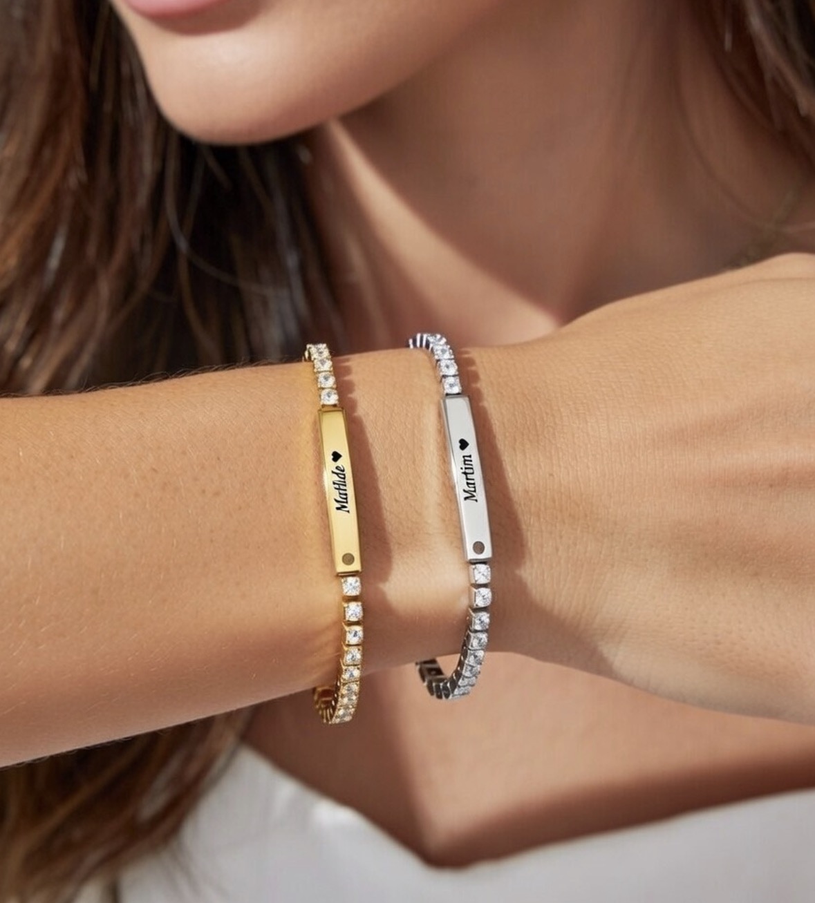 Pulseira aço com brilhantes chapa personalizada